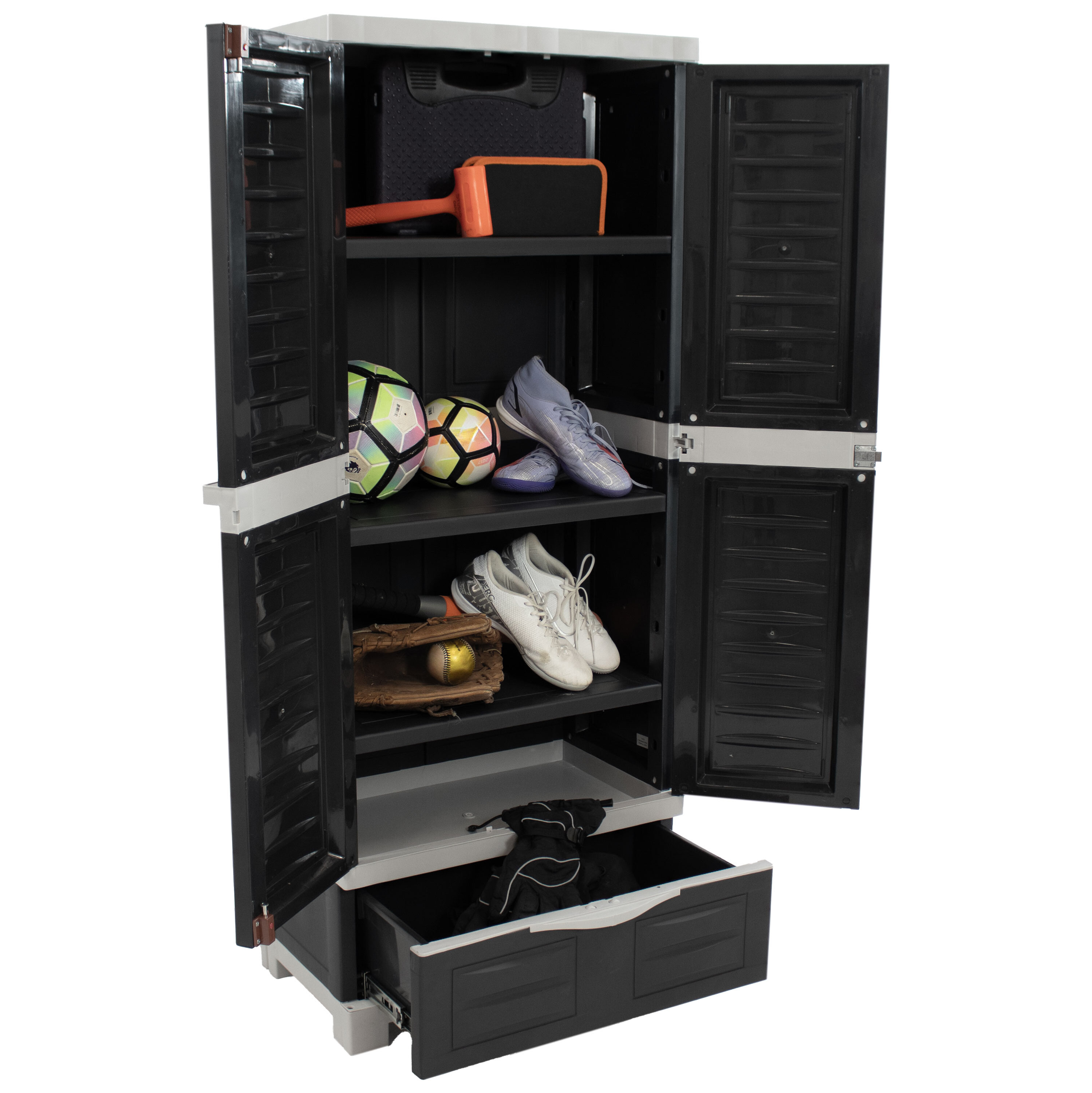 Gabinete de almacenamiento de utilidad independiente de plástico gris de 23.25 pulgadas de ancho x 57.5 pulgadas de alto Sunnydaze Decor SUP-288