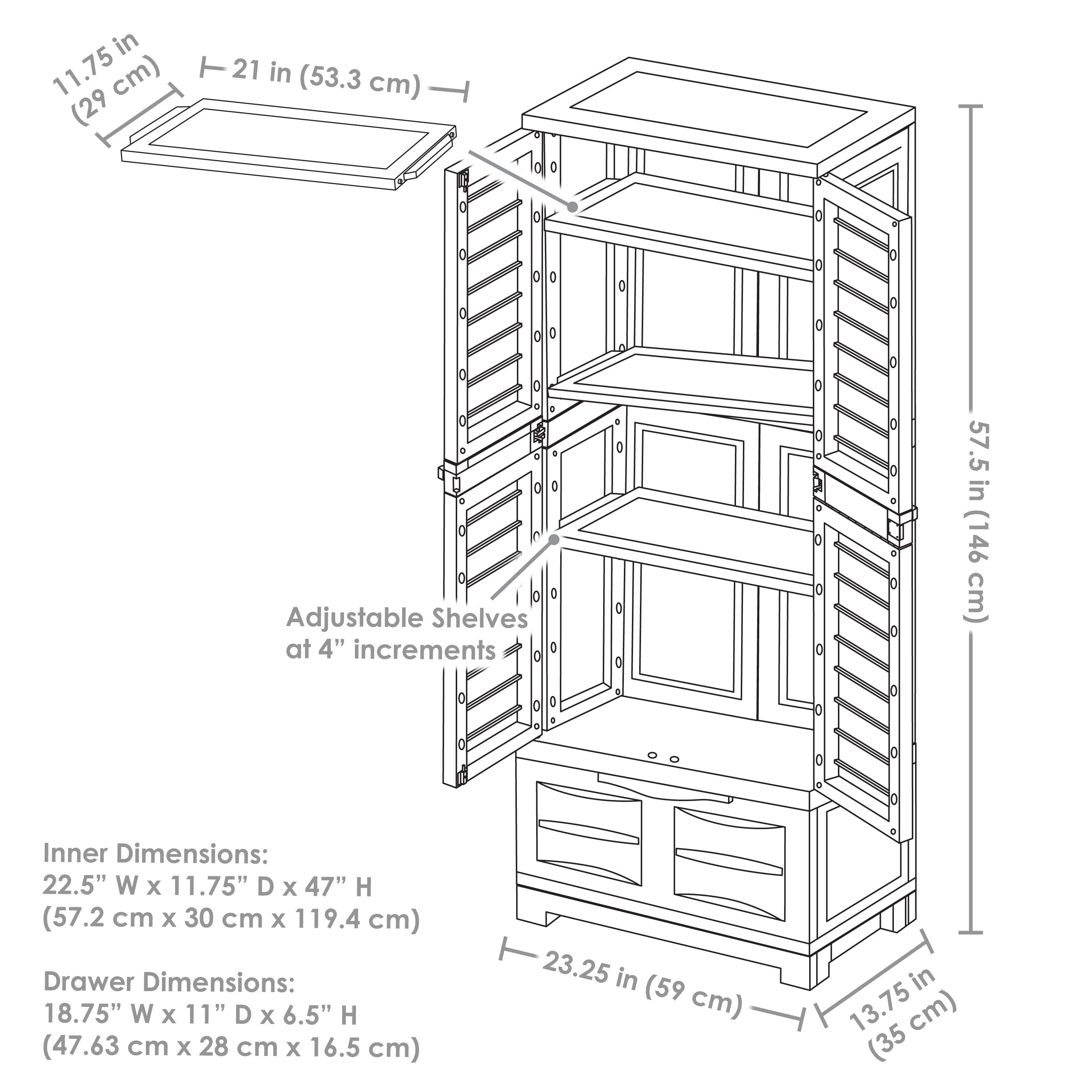 Gabinete de almacenamiento de utilidad independiente de plástico gris de 23.25 pulgadas de ancho x 57.5 pulgadas de alto Sunnydaze Decor SUP-288