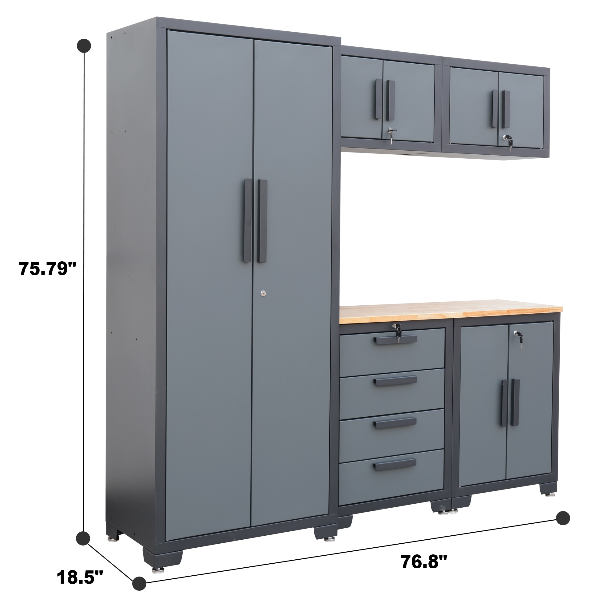Sistema de almacenamiento para garaje ROAD DAWG 76.8 pulgadas de ancho x 75.98 pulgadas de alto x 18.6 pulgadas de profundidad con 6 gabinetes en color gris acero GSC006PCL