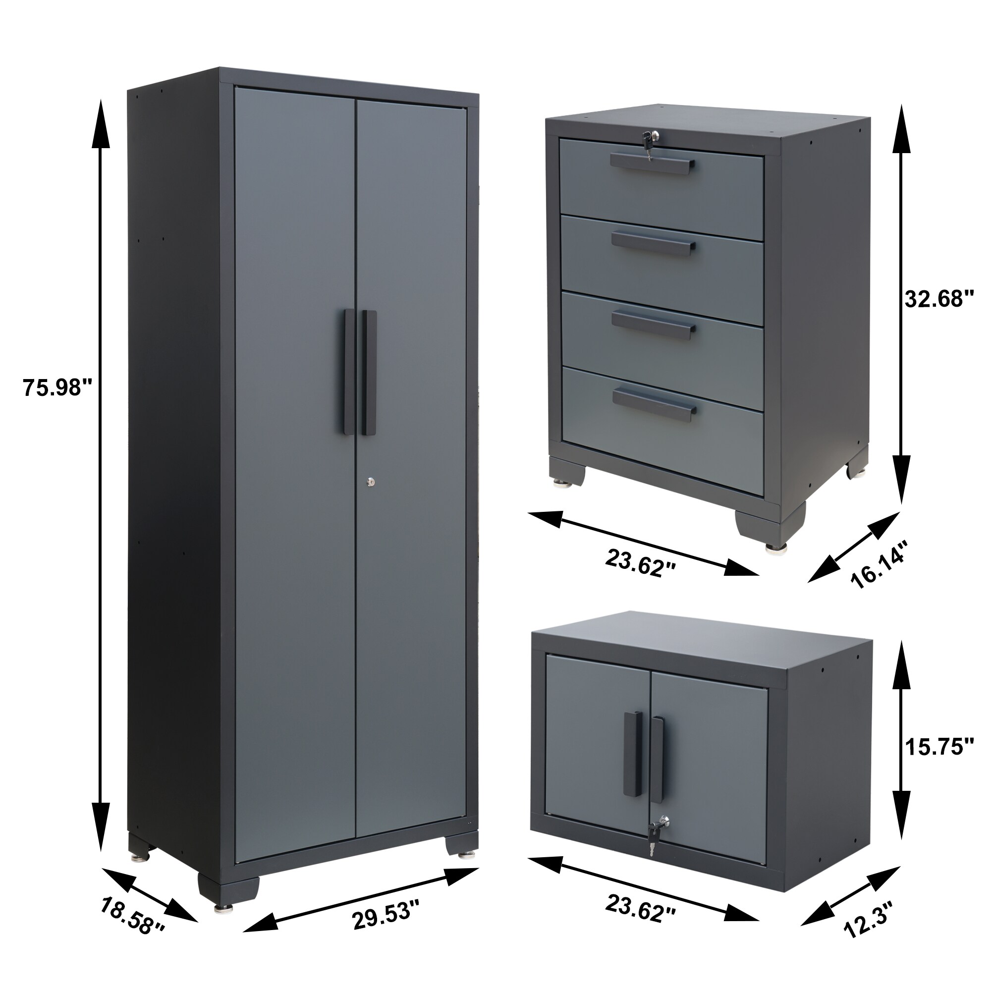 Sistema de almacenamiento para garaje ROAD DAWG 76.8 pulgadas de ancho x 75.98 pulgadas de alto x 18.6 pulgadas de profundidad con 6 gabinetes en color gris acero GSC006PCL