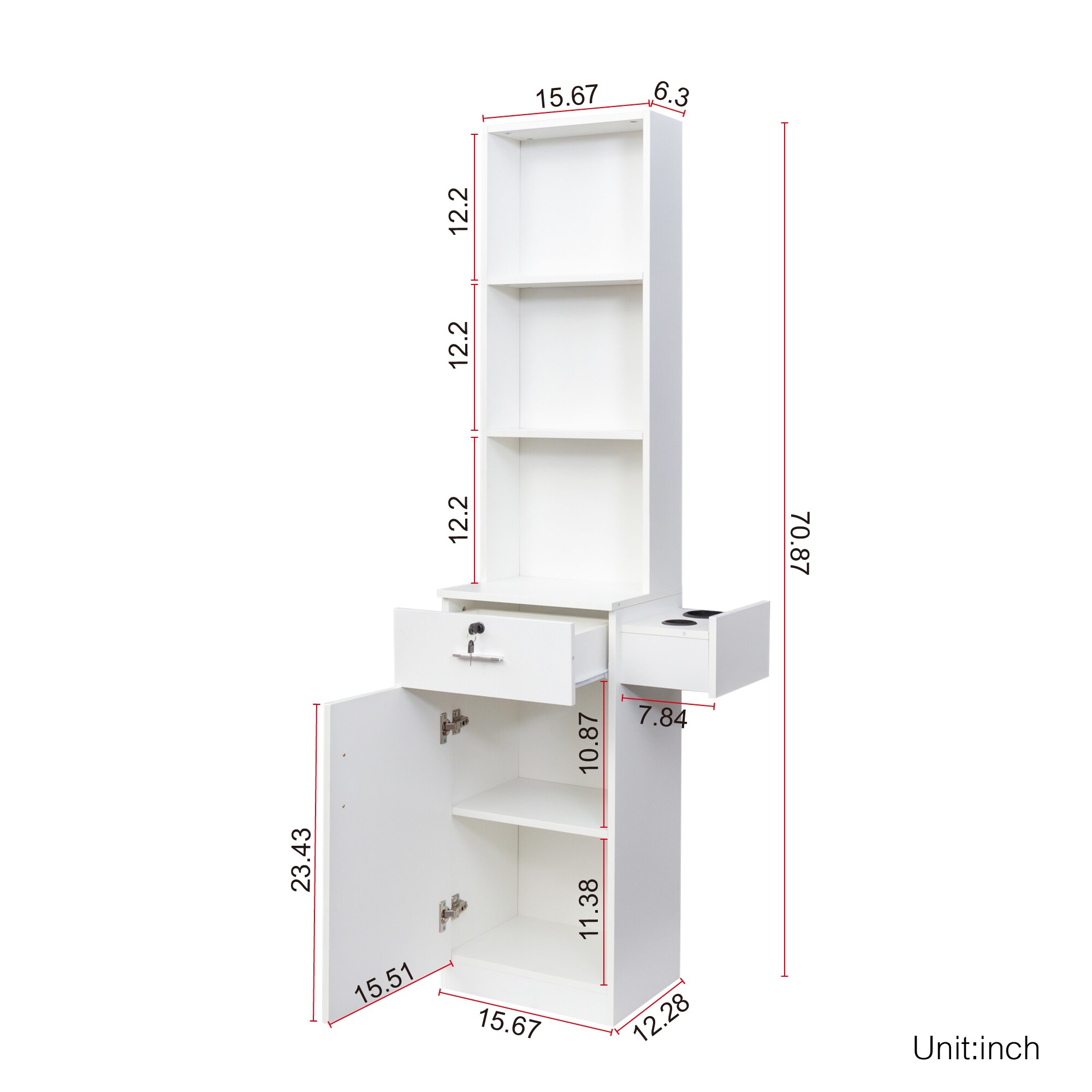 Gabinete de almacenamiento de utilidad independiente blanco de MDF ZAKLOOP de 12.99 pulgadas de ancho x 70.87 pulgadas de alto WU1811110550