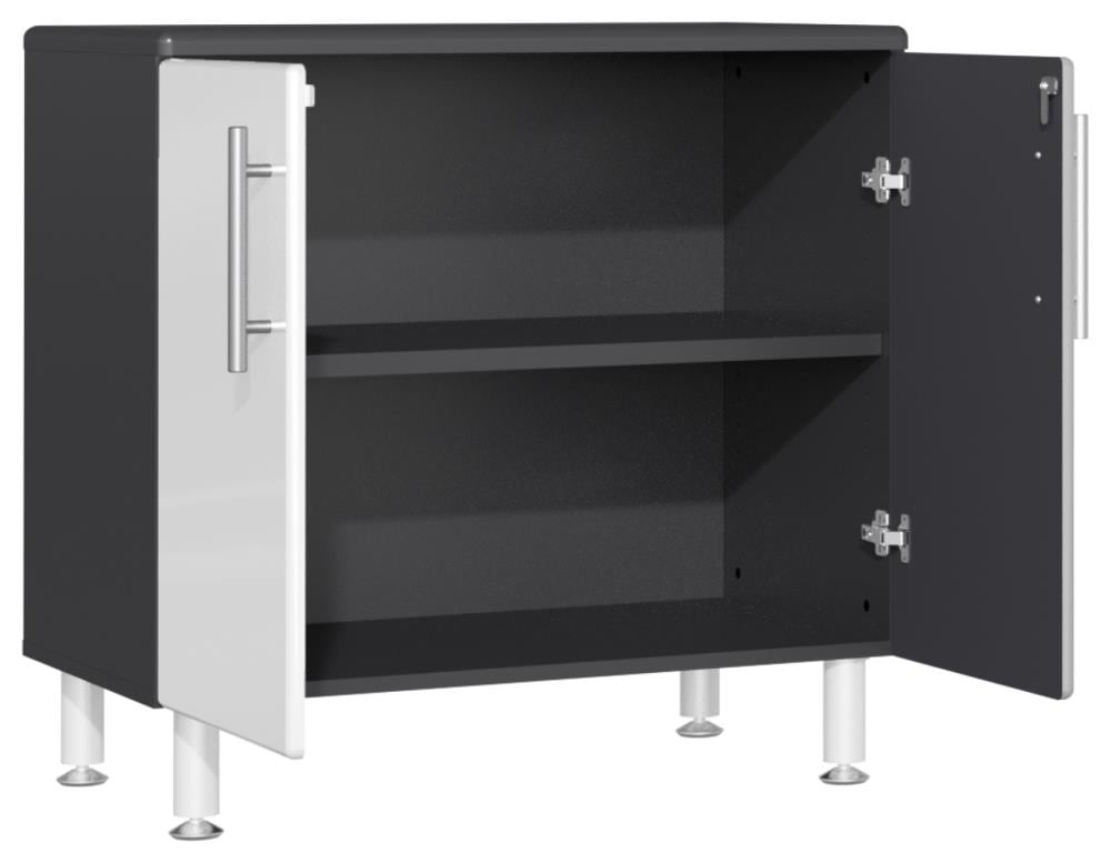 Sistema de Almacenamiento para Garaje en Caja Blanca de Madera Compuesta con Frente Metálico en Gris - 8 Gabinetes Ulti-MATE Garage 141.8 Pulgadas Ancho x 80 Pulgadas Alto x 21 Pulgadas Profundidad UG26072W