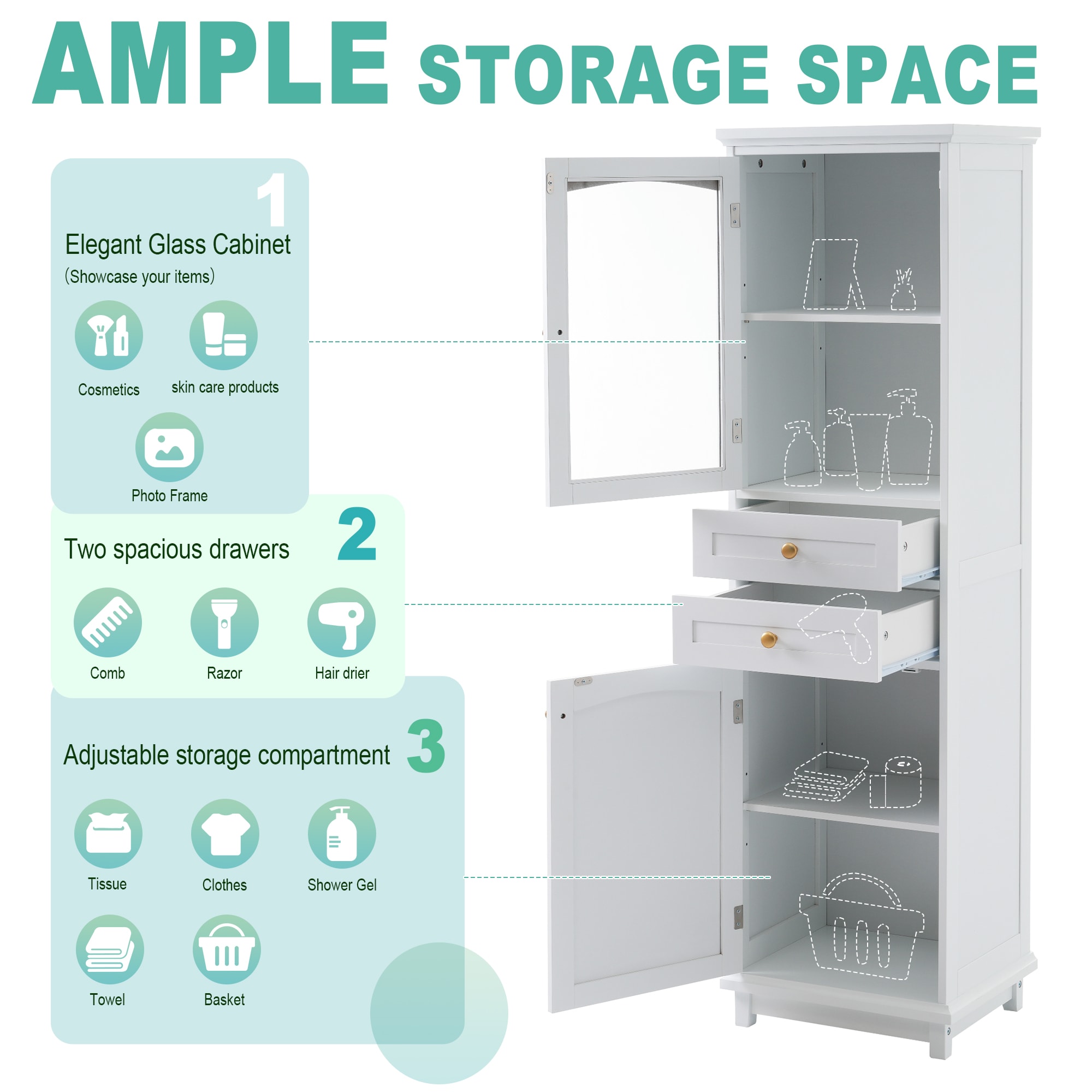 Gabinete de almacenamiento utilitario independiente de MDF blanco ZAKLOOP 17.76 W x 62.99 H XU1396127382