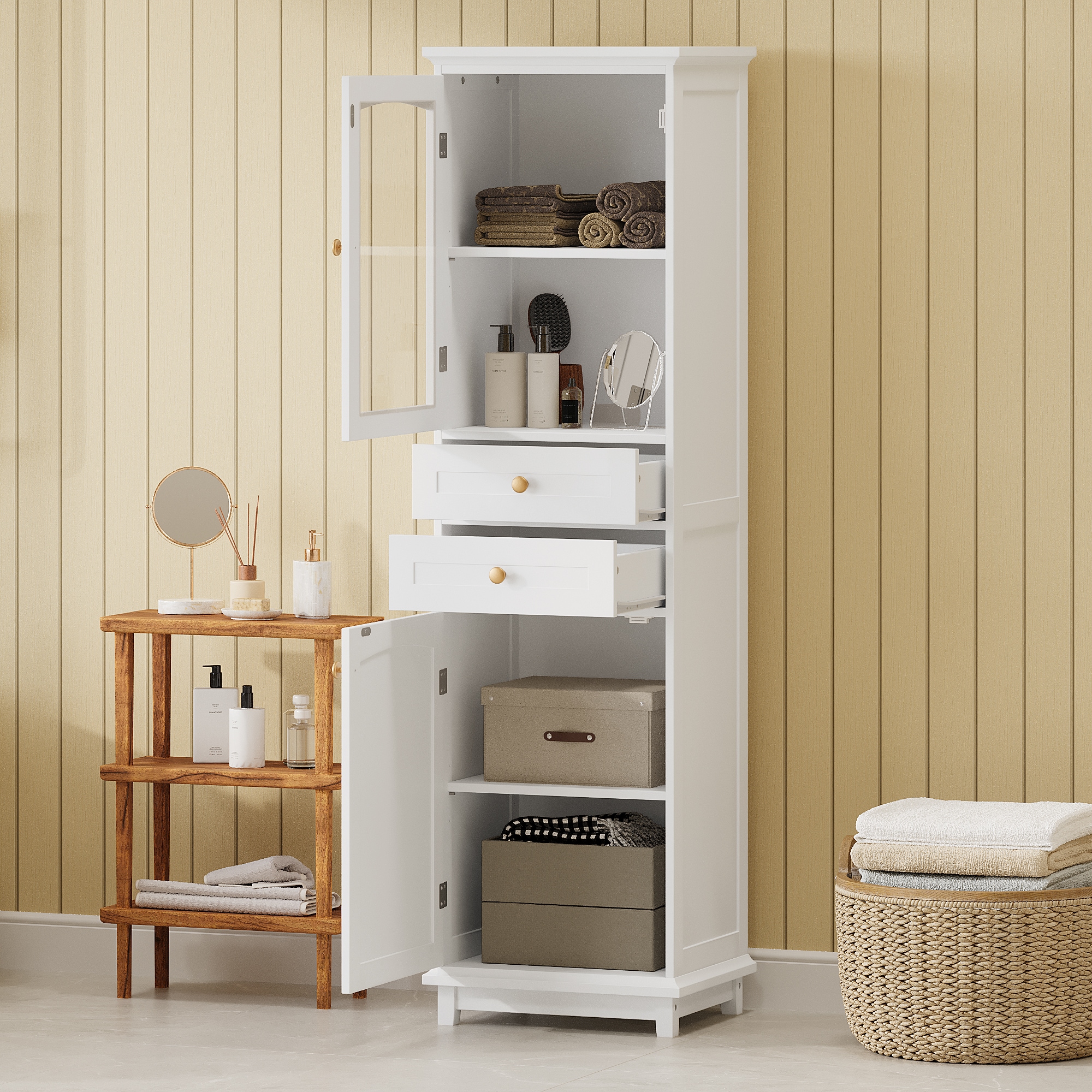 Gabinete de almacenamiento utilitario independiente de MDF blanco ZAKLOOP 17.76 W x 62.99 H XU1396127382