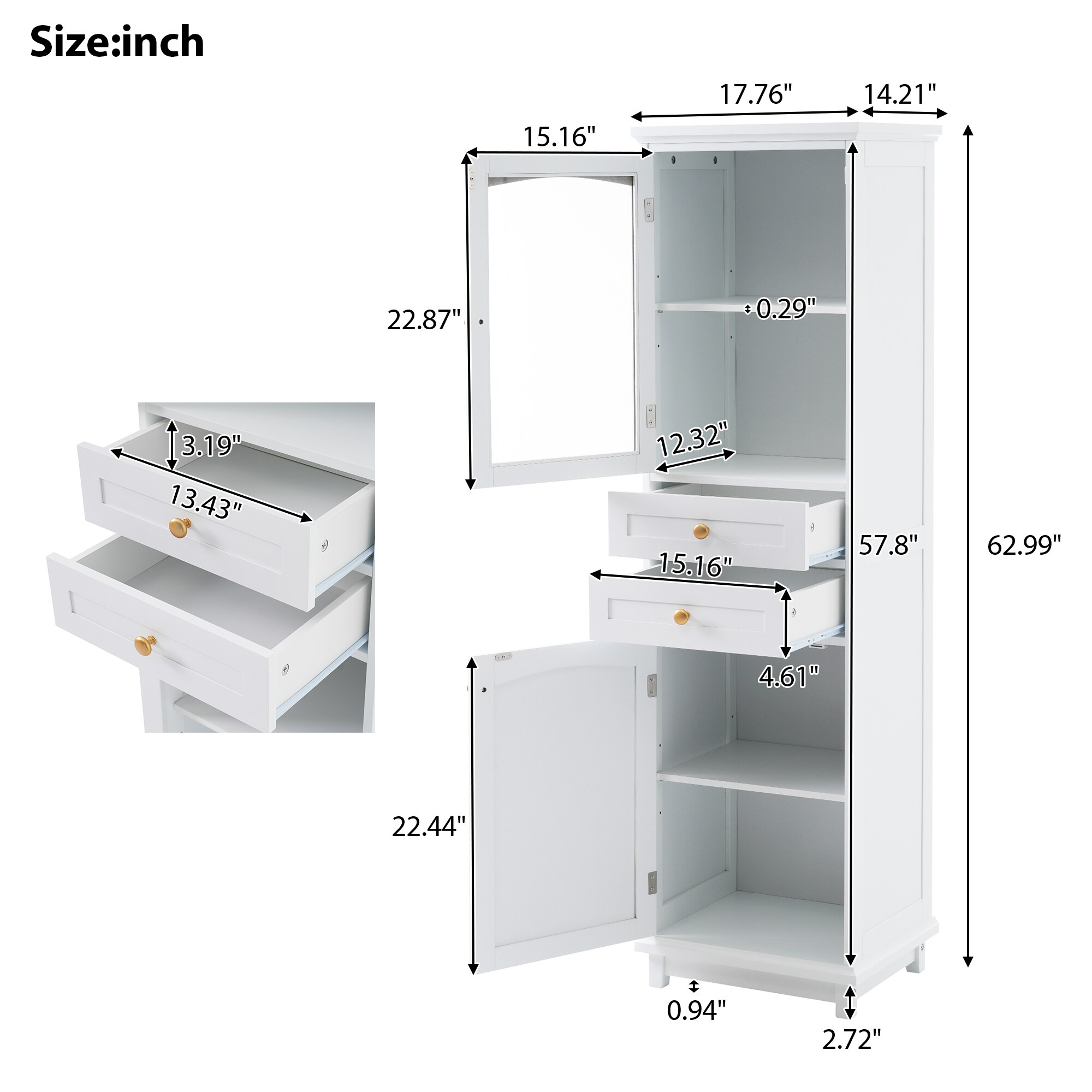 Gabinete de almacenamiento utilitario independiente de MDF blanco ZAKLOOP 17.76 W x 62.99 H XU1396127382