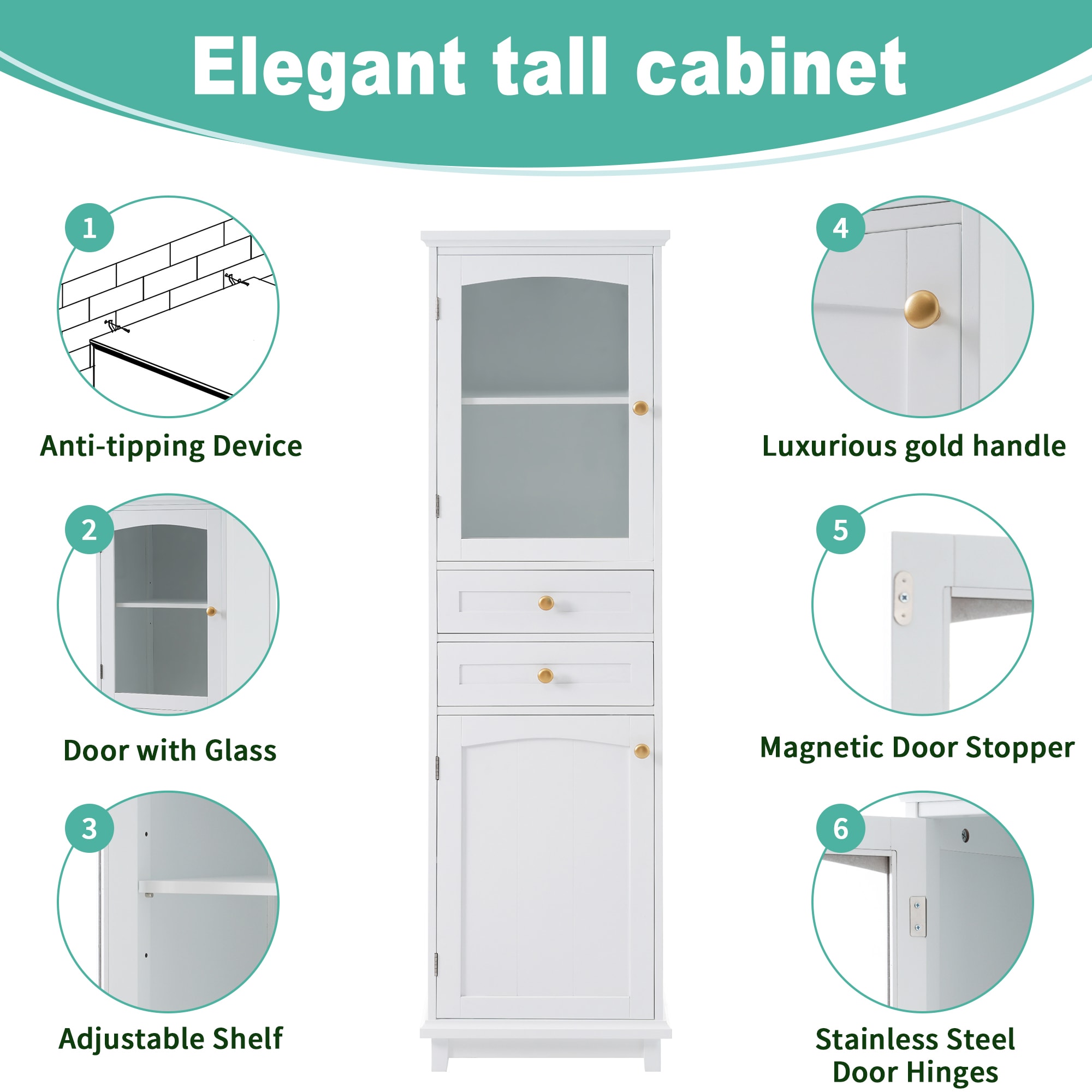 Gabinete de almacenamiento utilitario independiente de MDF blanco ZAKLOOP 17.76 W x 62.99 H XU1396127382