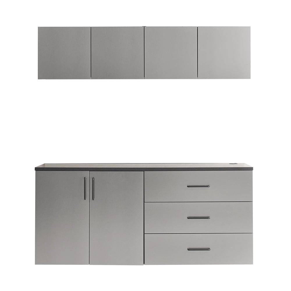 Sistema de almacenamiento para garaje en gris metálico de madera con 4 gabinetes de 64 pulgadas de ancho x 79 pulgadas de alto x 20 pulgadas de profundidad Klair Living AST-B2CD