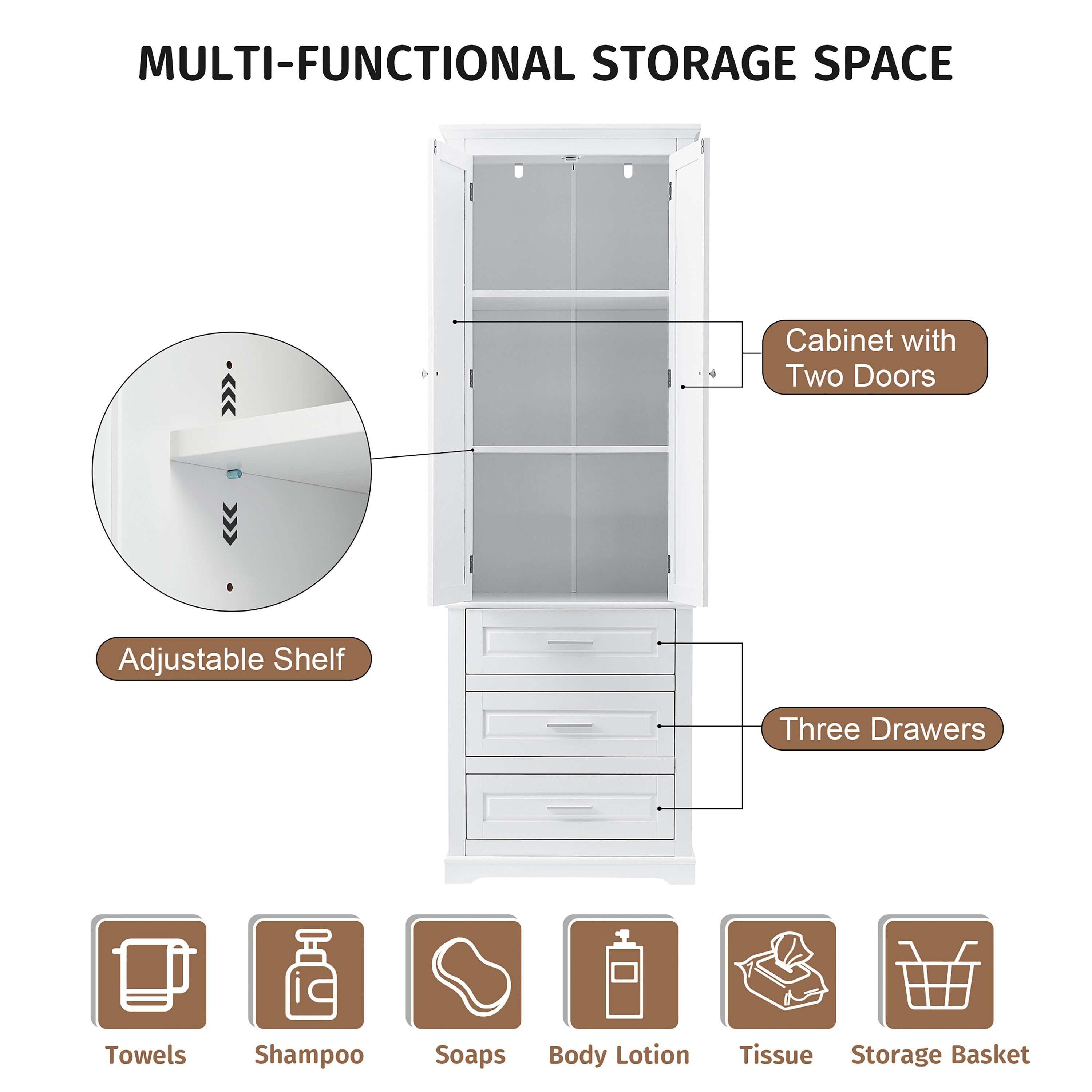 Gabinete de almacenamiento de utilidad blanco de 15.7 pulgadas de ancho x 70 pulgadas de alto montado en la pared de compuesto de madera ModernLuxe L-WF299282AAK