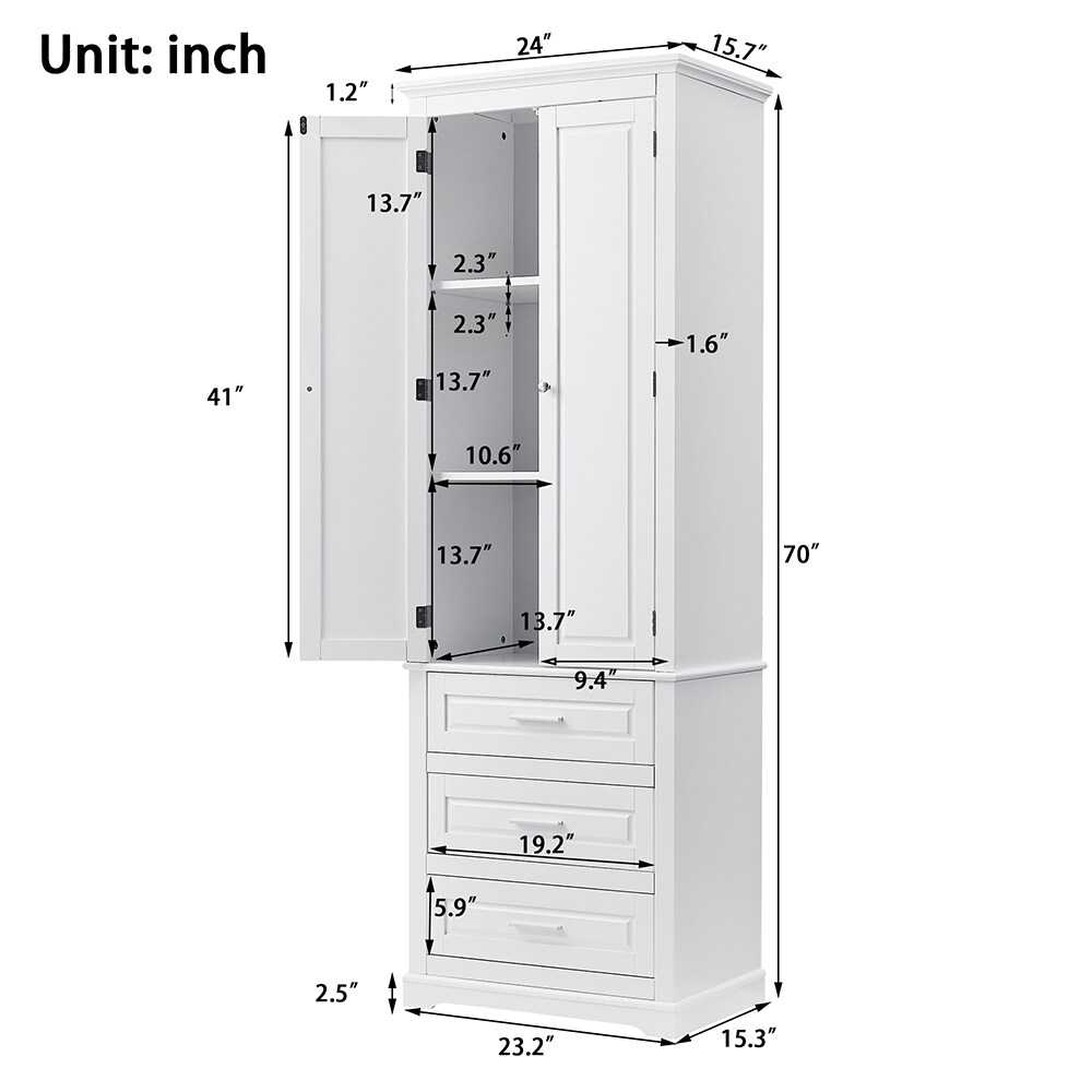 Gabinete de almacenamiento de utilidad blanco de 15.7 pulgadas de ancho x 70 pulgadas de alto montado en la pared de compuesto de madera ModernLuxe L-WF299282AAK