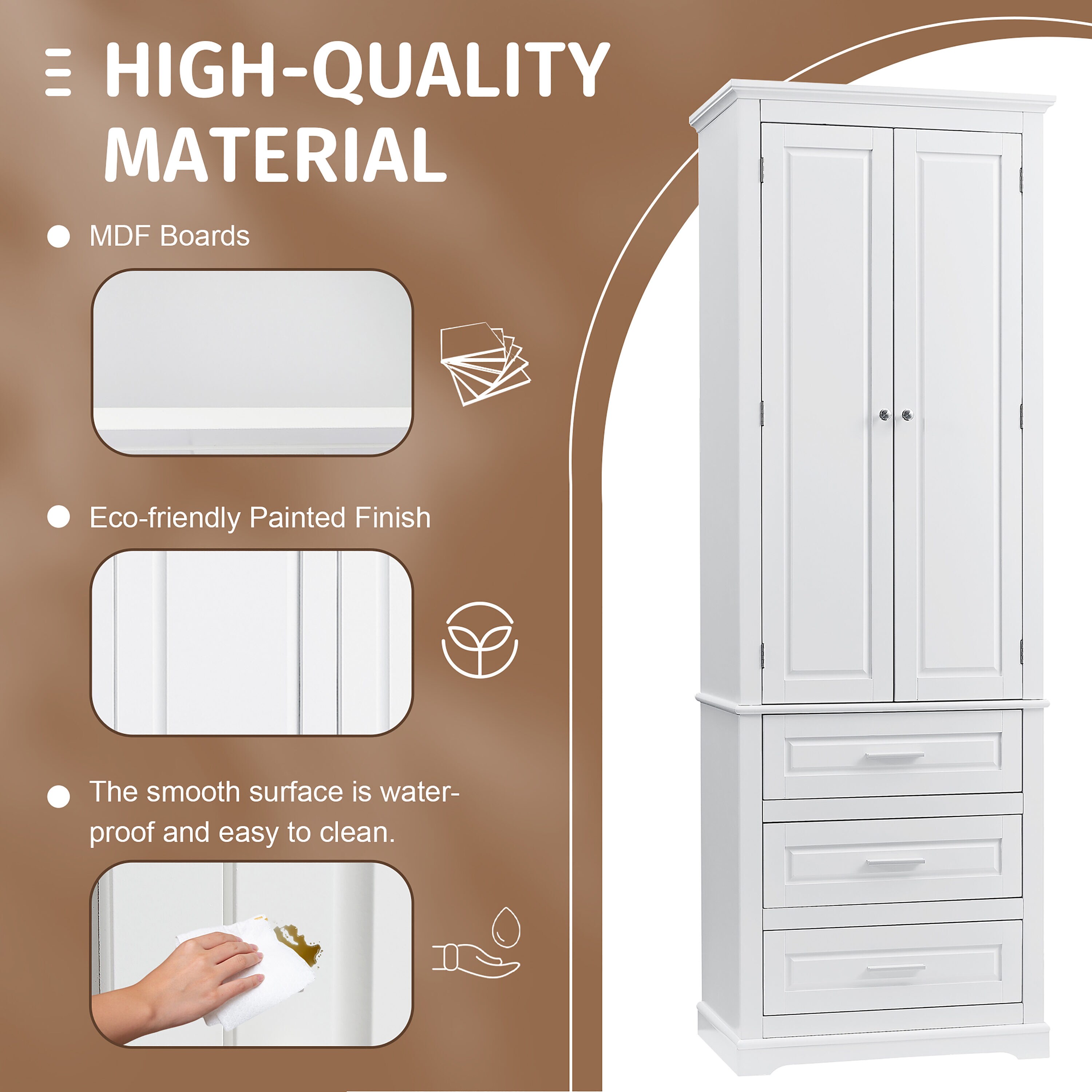 Gabinete de almacenamiento de utilidad blanco de 15.7 pulgadas de ancho x 70 pulgadas de alto montado en la pared de compuesto de madera ModernLuxe L-WF299282AAK