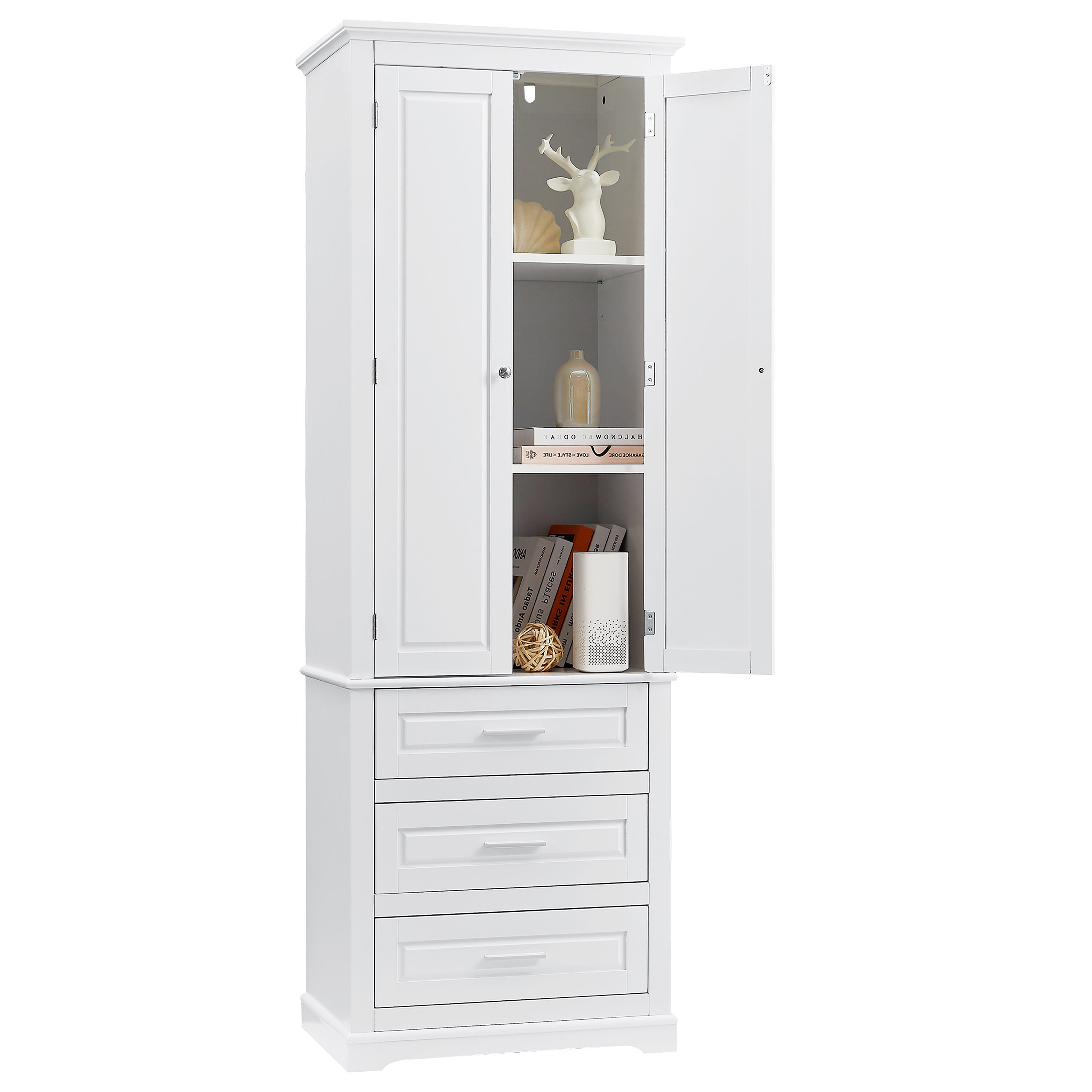 Gabinete de almacenamiento de utilidad blanco de 15.7 pulgadas de ancho x 70 pulgadas de alto montado en la pared de compuesto de madera ModernLuxe L-WF299282AAK