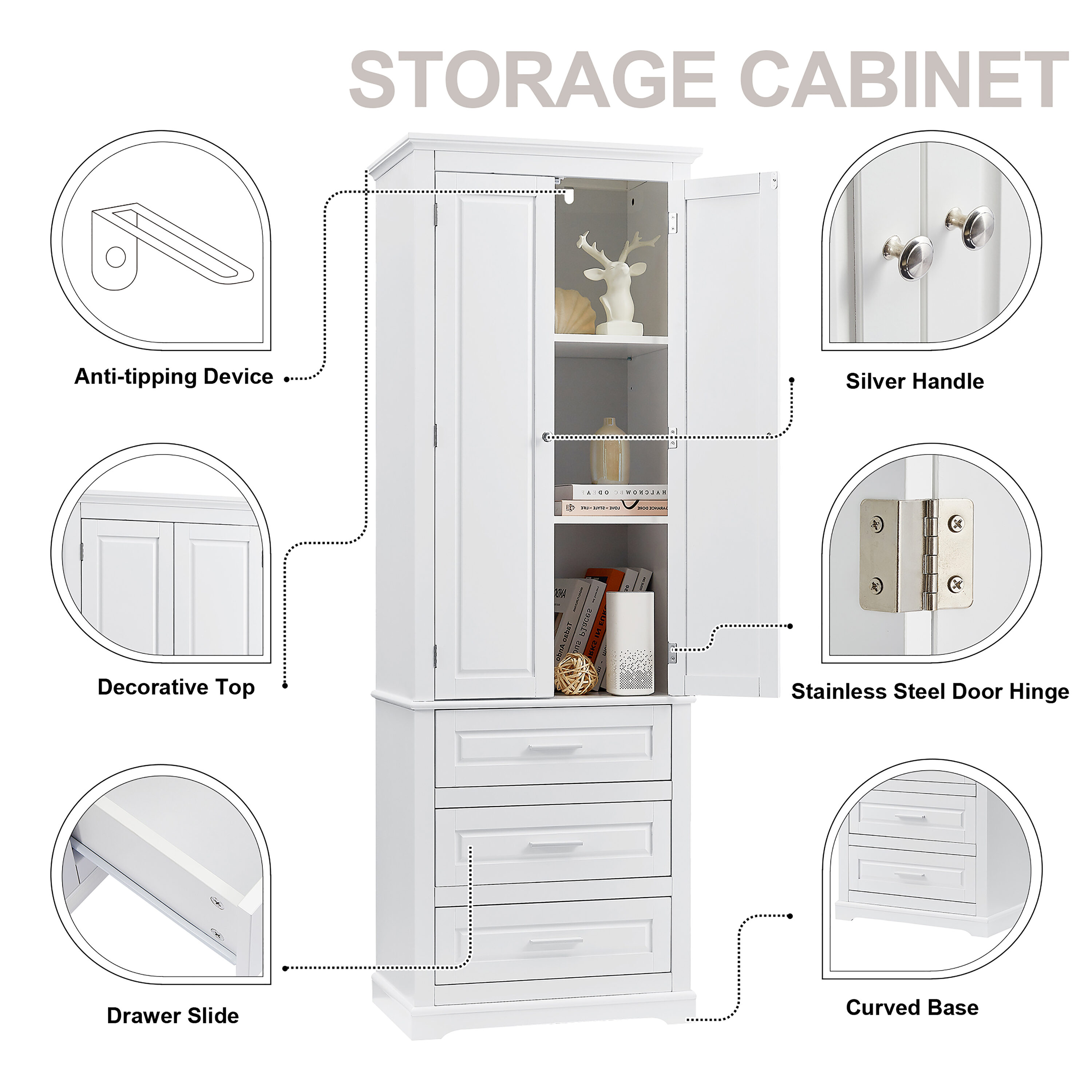 Gabinete de almacenamiento de utilidad blanco de 15.7 pulgadas de ancho x 70 pulgadas de alto montado en la pared de compuesto de madera ModernLuxe L-WF299282AAK