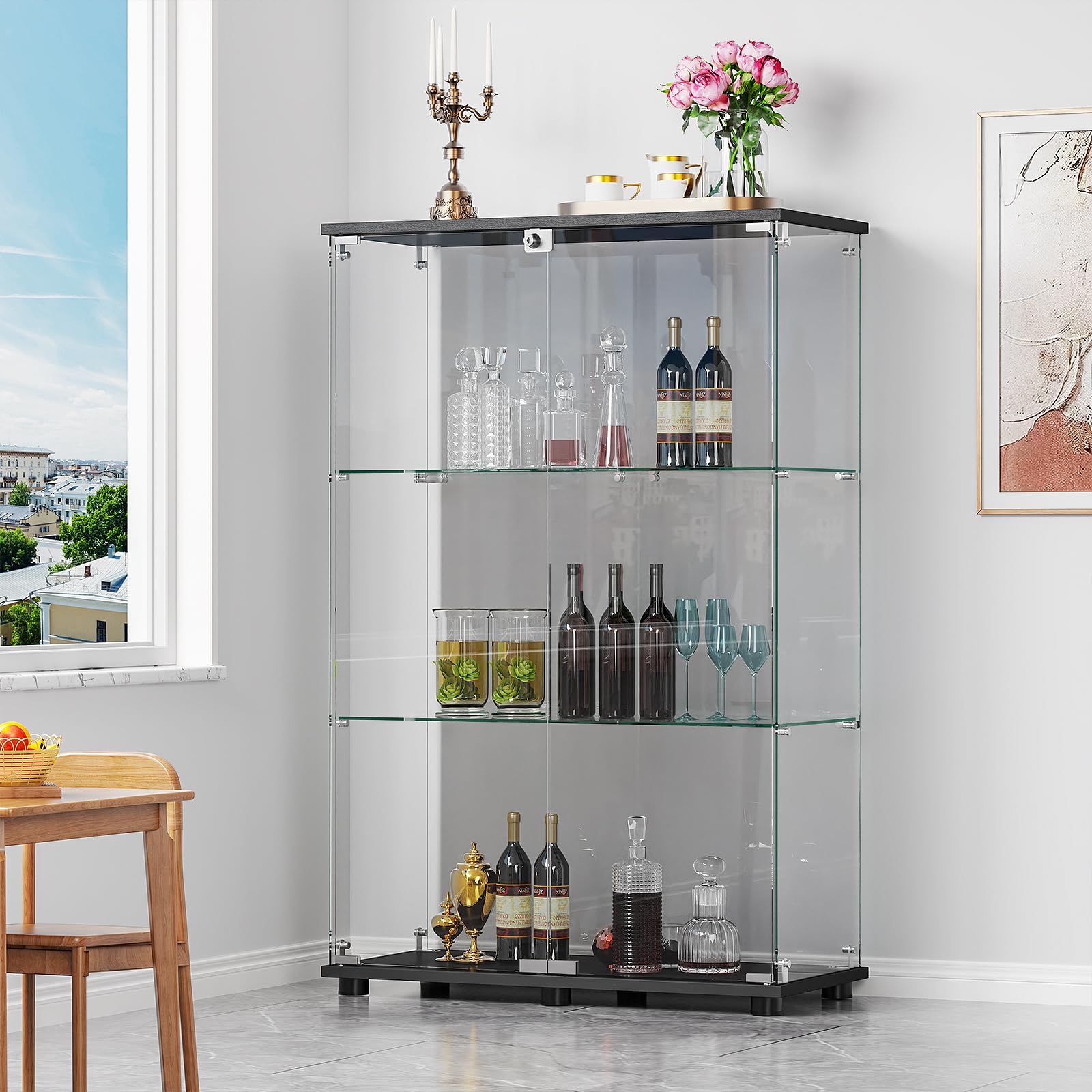 Gabinete de almacenamiento de utilidad independiente de madera negra de 32 pulgadas de ancho x 64 pulgadas de alto FurniFusion SF-Y-B10400523D