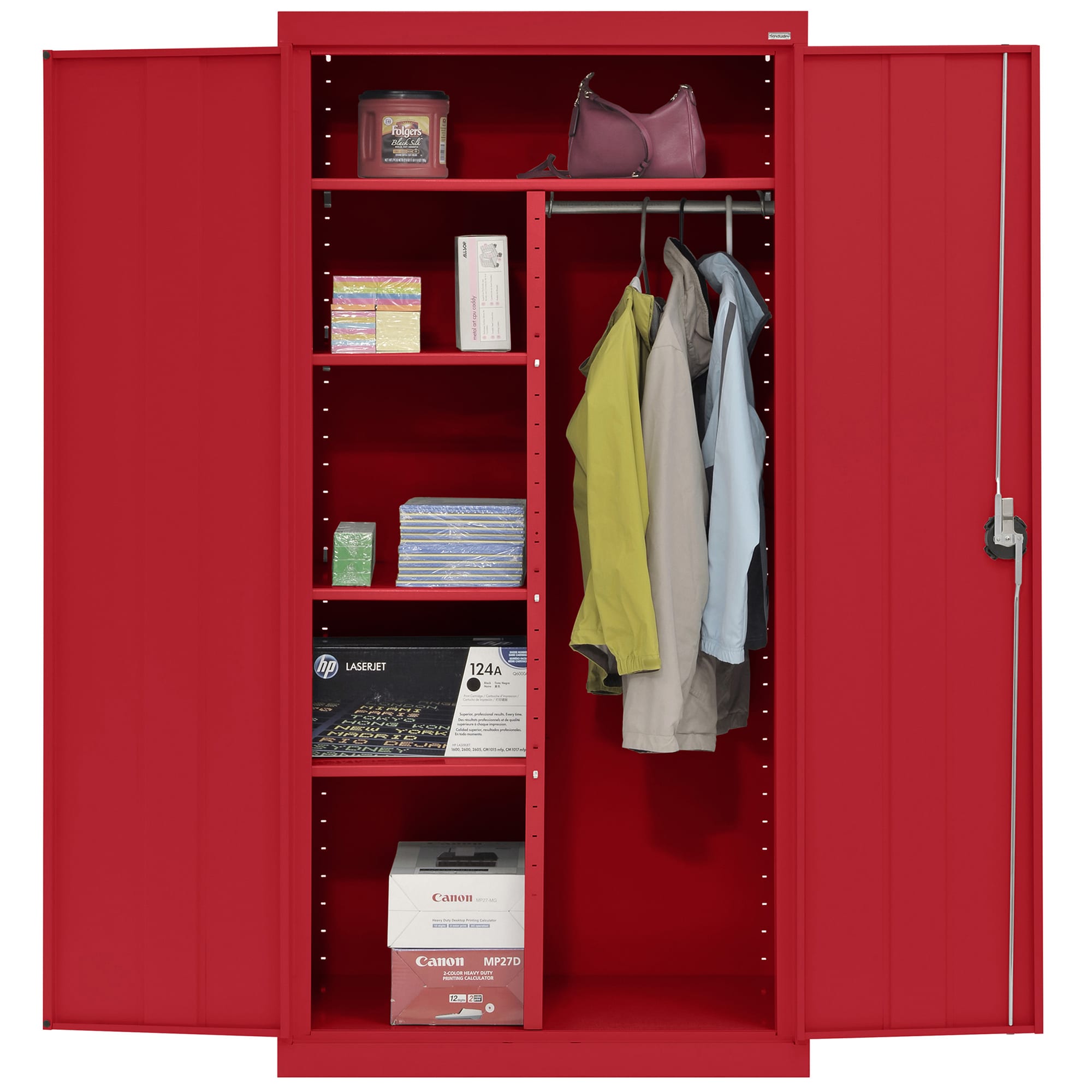 Gabinete de garaje independiente de acero en rojo de 36 pulgadas de ancho x 72 pulgadas de alto x 18 pulgadas de profundidad de Sandusky EACR361872-01