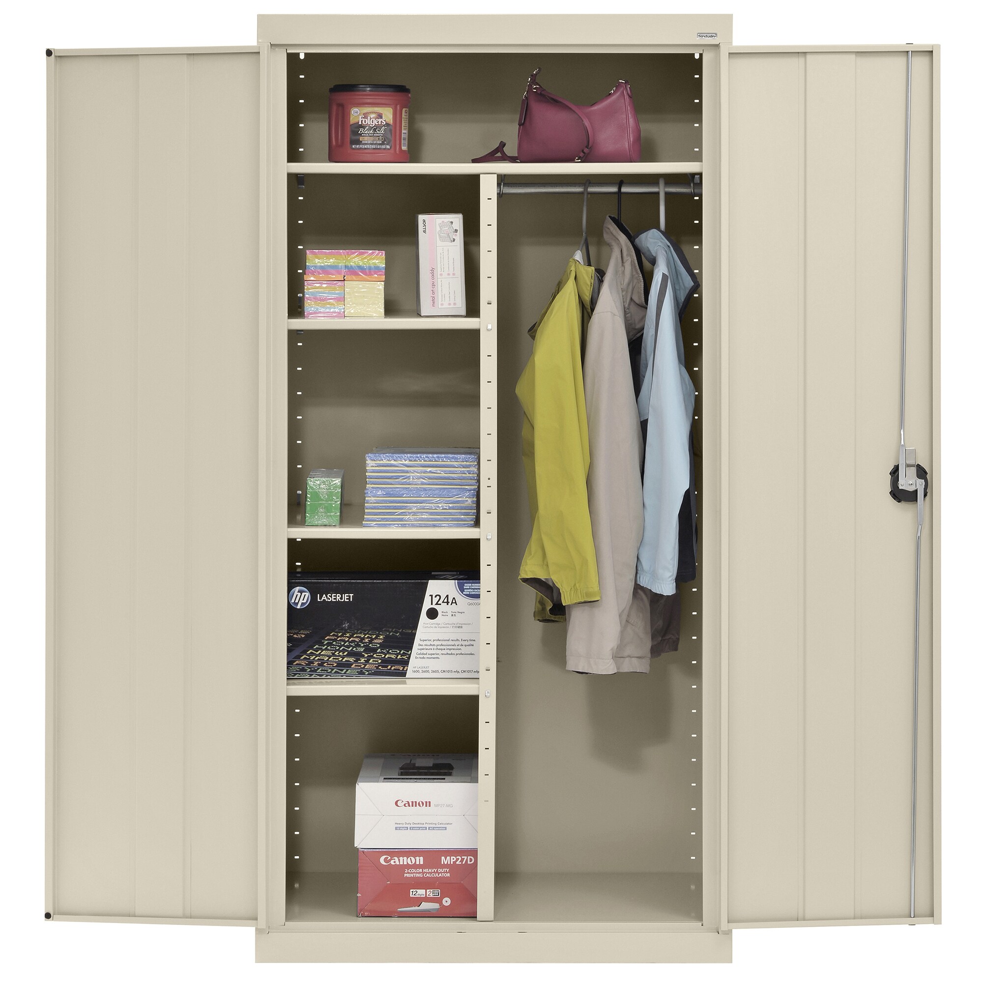 Gabinete de garaje de acero independiente en color marrón/beige de 36 pulgadas de ancho x 72 pulgadas de alto x 18 pulgadas de profundidad de Sandusky EACR361872-07