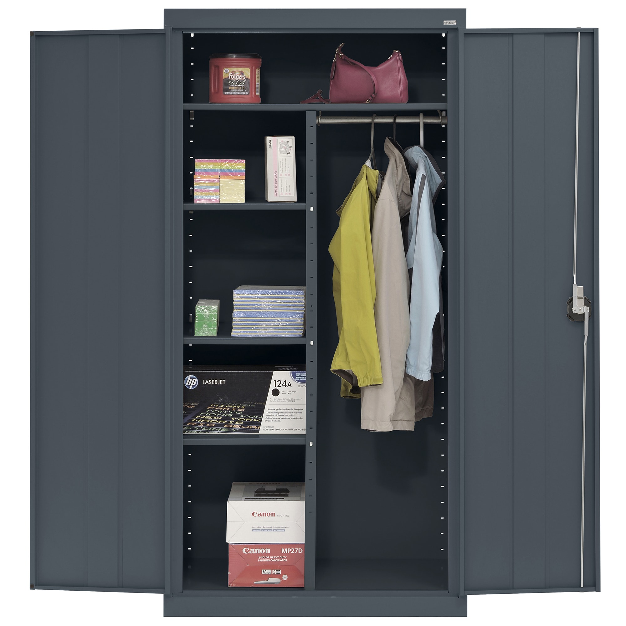 Gabinete de garaje independiente de acero en gris de 36 pulgadas de ancho x 72 pulgadas de alto x 18 pulgadas de profundidad Sandusky EACR361872-02
