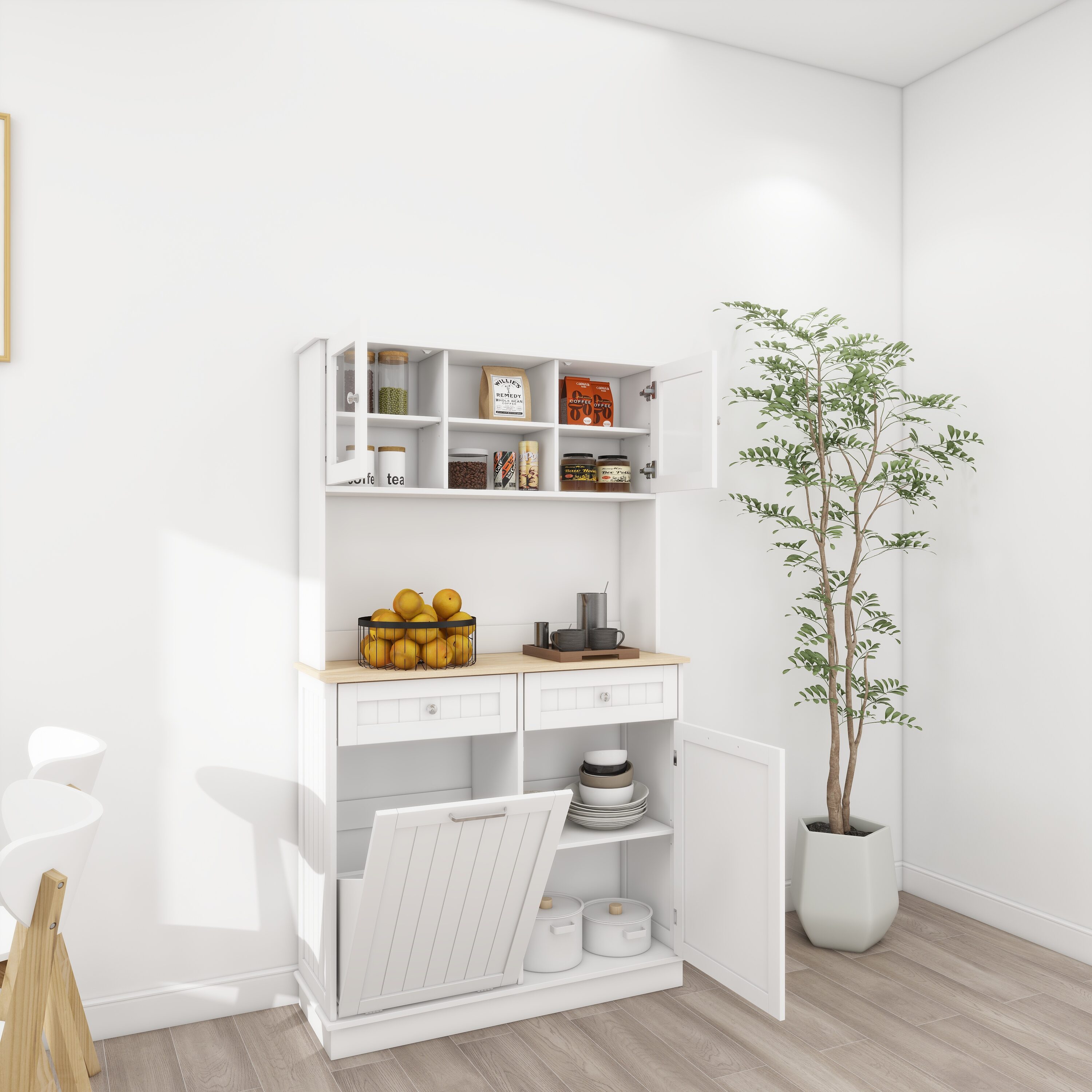 Gabinete de almacenamiento utilitario de pie blanco de MDF de 13.78 pulgadas de ancho x 67.72 pulgadas de alto ZAKLOOP WU1396P144515