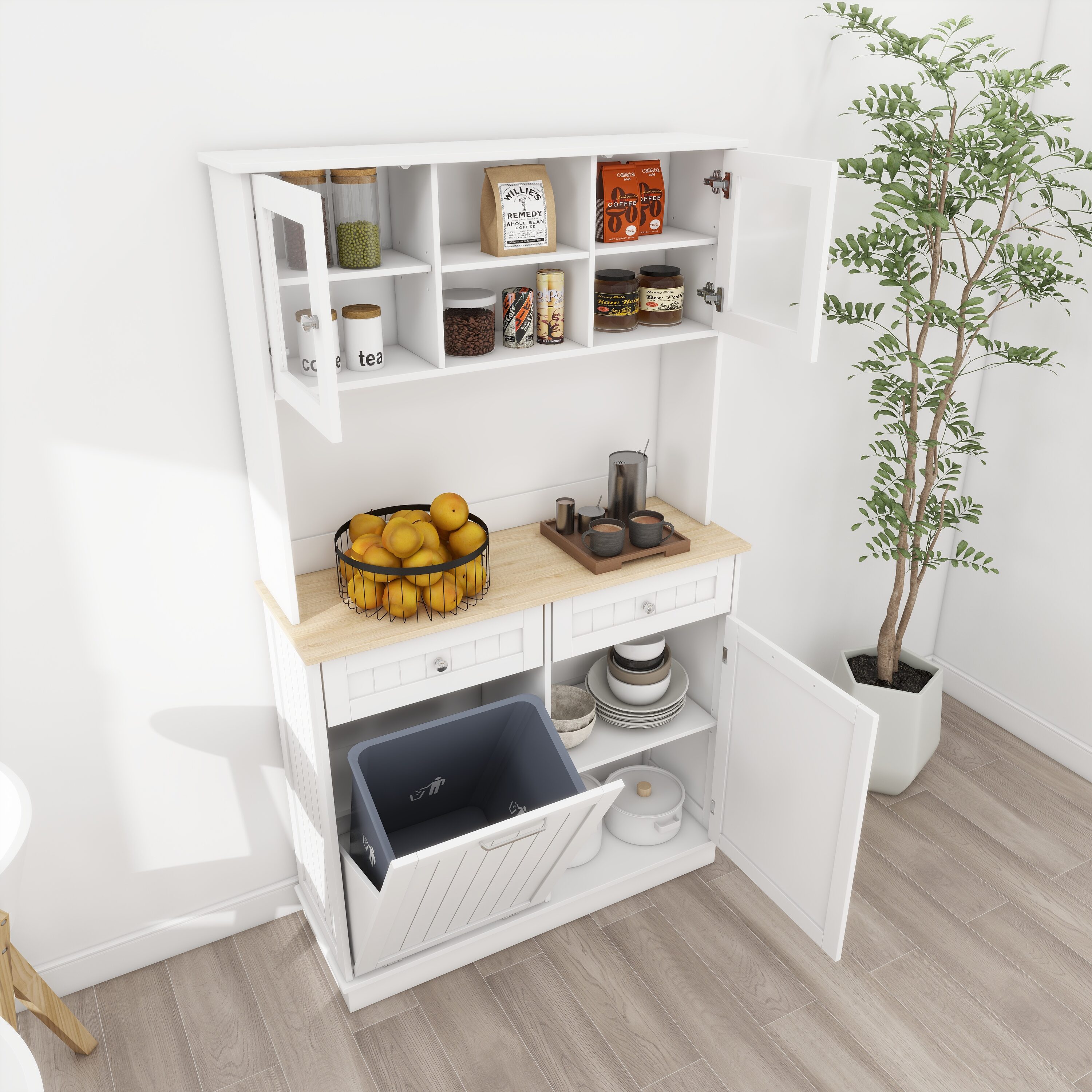 Gabinete de almacenamiento utilitario de pie blanco de MDF de 13.78 pulgadas de ancho x 67.72 pulgadas de alto ZAKLOOP WU1396P144515
