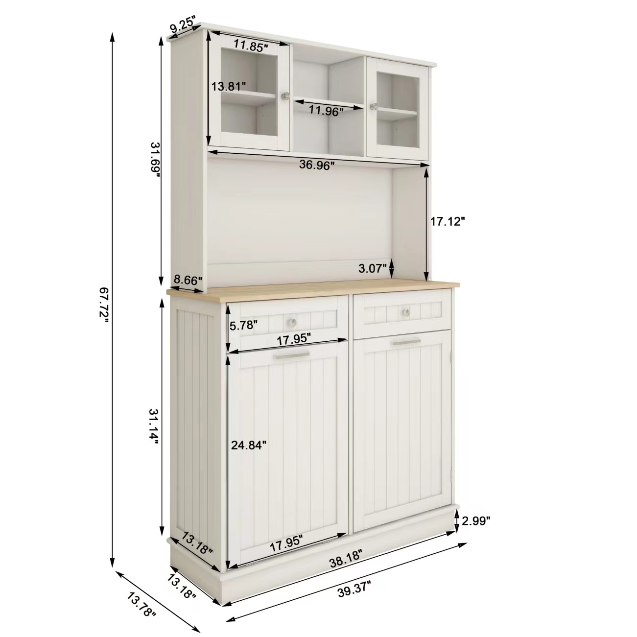 Gabinete de almacenamiento utilitario de pie blanco de MDF de 13.78 pulgadas de ancho x 67.72 pulgadas de alto ZAKLOOP WU1396P144515
