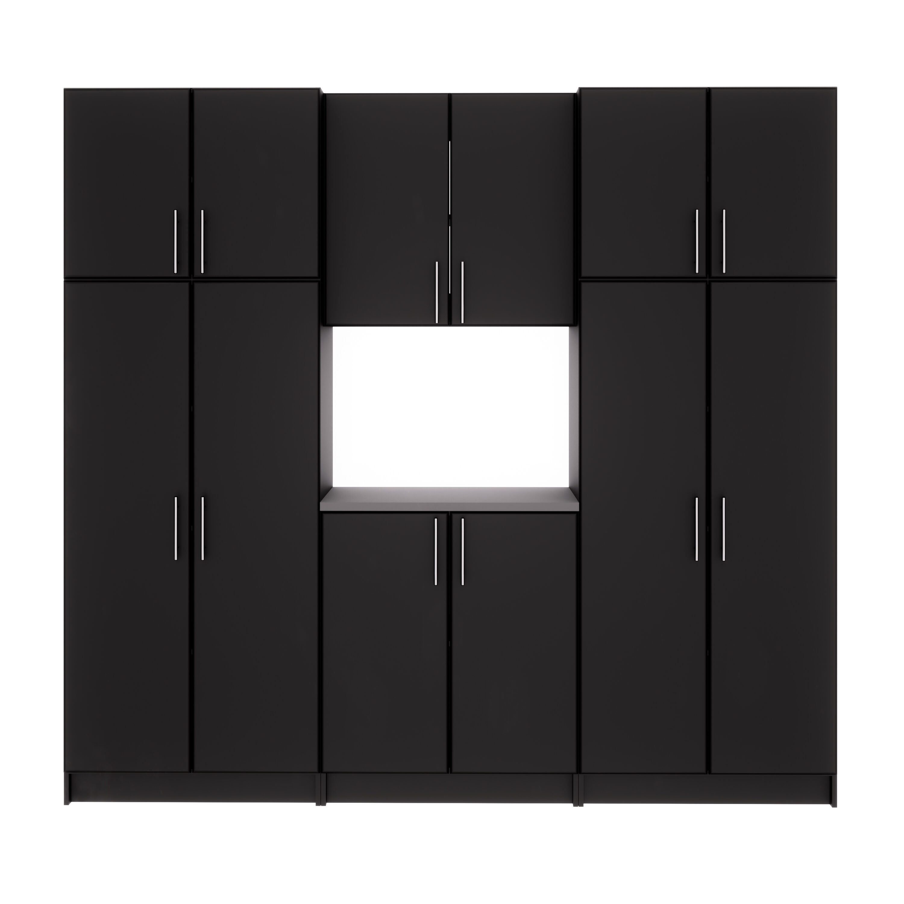 Gabinete de almacenamiento utilitario negro de madera compuesta independiente Prepac Elite de 96 pulgadas de ancho x 89 pulgadas de alto BRSX-1018-6M
