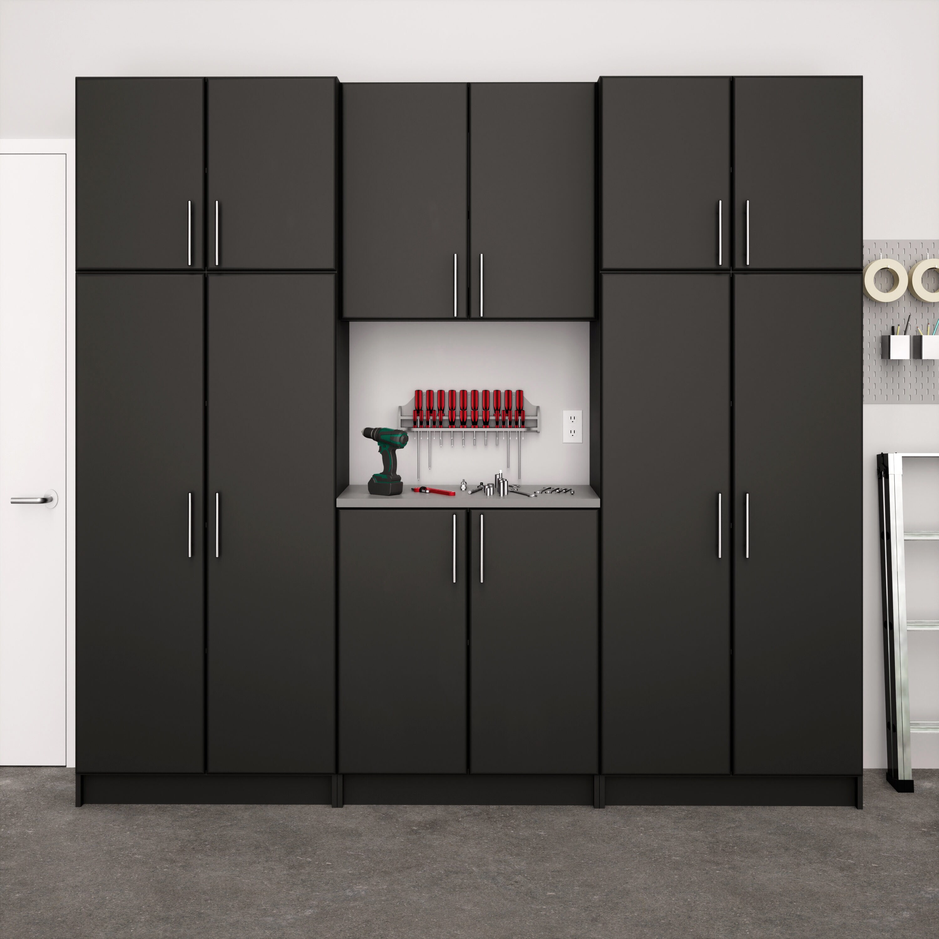 Gabinete de almacenamiento utilitario negro de madera compuesta independiente Prepac Elite de 96 pulgadas de ancho x 89 pulgadas de alto BRSX-1018-6M