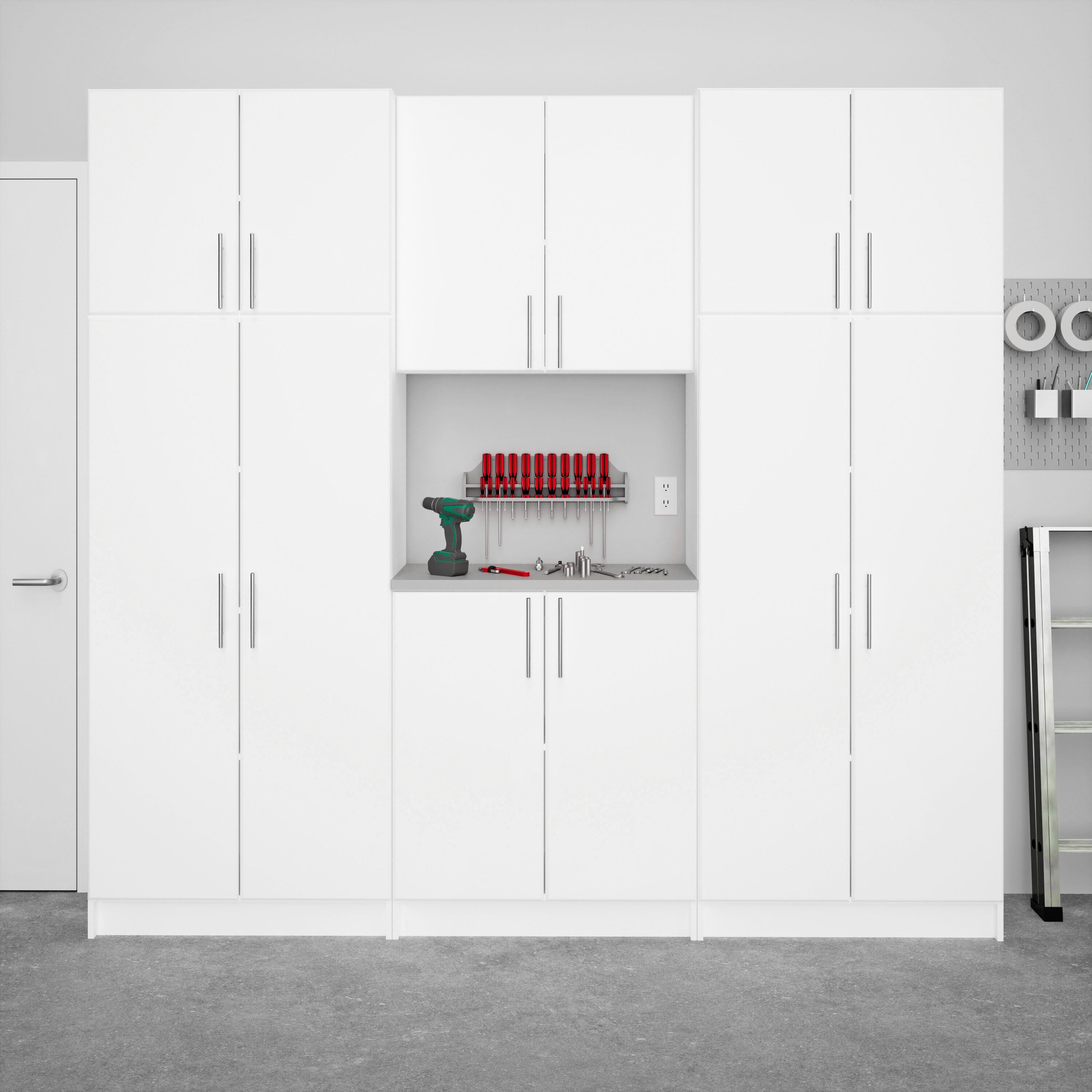 Gabinete de almacenamiento blanco de utilidad independiente de madera compuesta Elite Prepac de 96 pulgadas de ancho x 89 pulgadas de alto WRSX-1018-6M