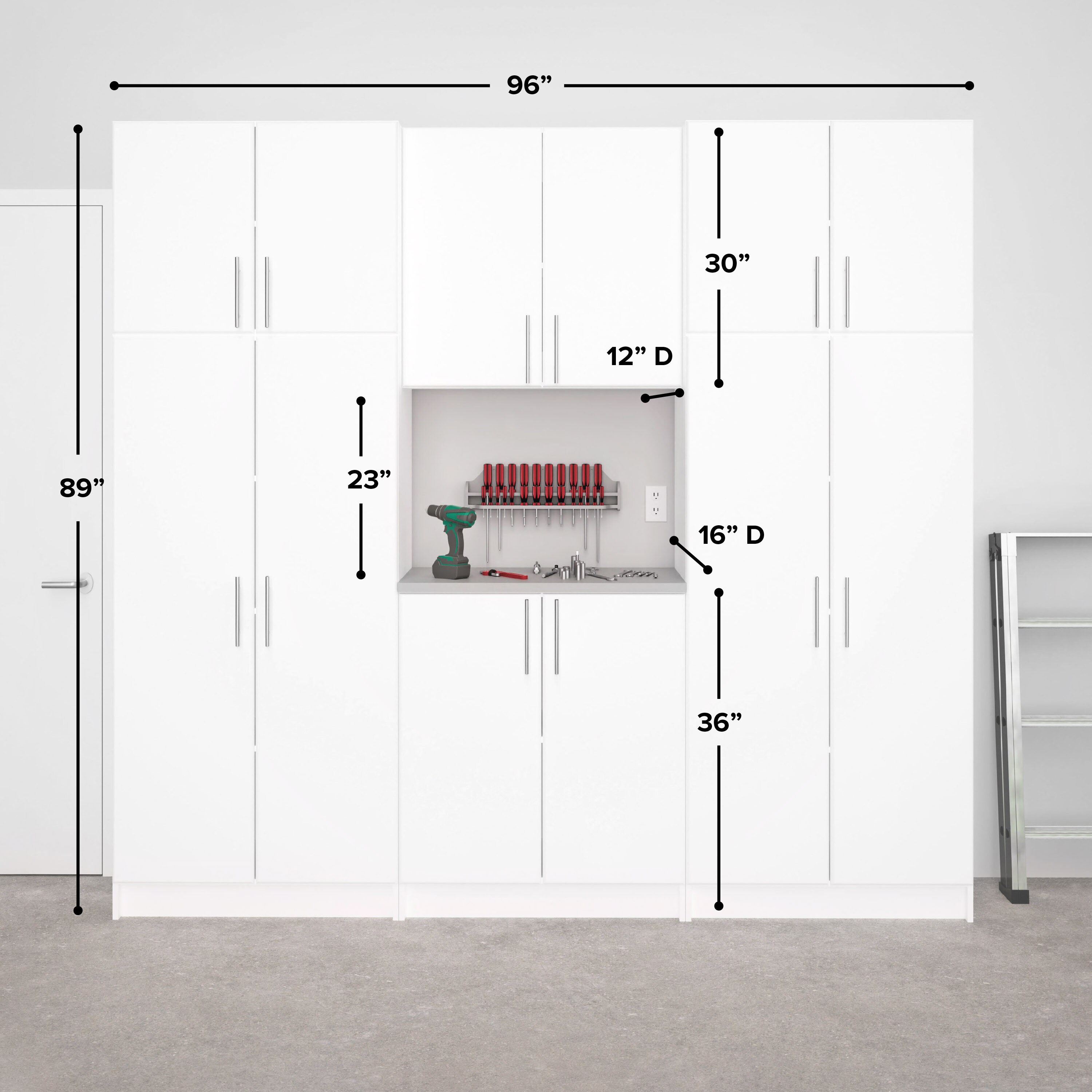 Gabinete de almacenamiento blanco de utilidad independiente de madera compuesta Elite Prepac de 96 pulgadas de ancho x 89 pulgadas de alto WRSX-1018-6M