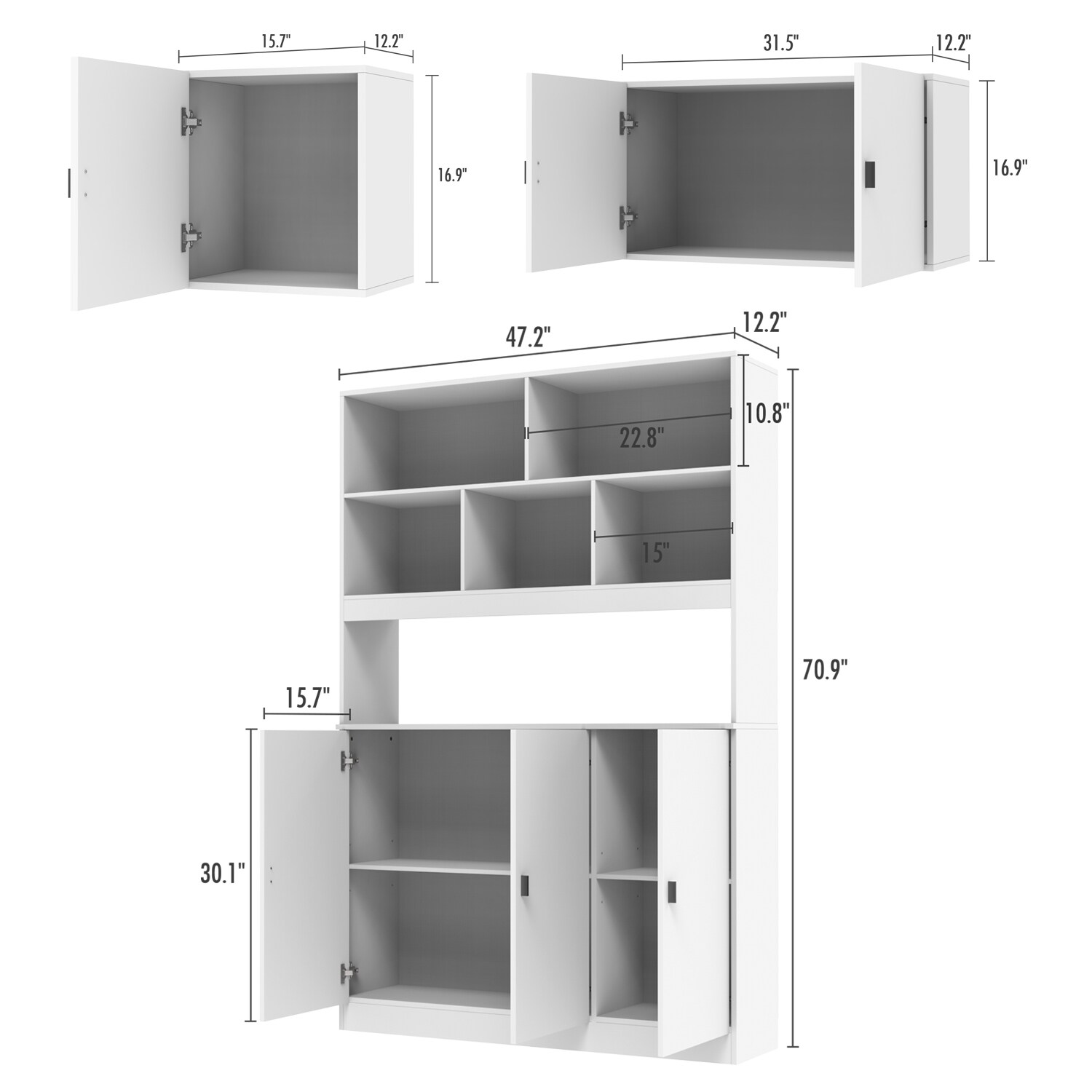 Gabinete de Almacenamiento de Utilidad Independiente Blanco de MDF FUFU&GAGA 47.2 Pulgadas de Ancho x 87.8 Pulgadas de Alto KF210161+163