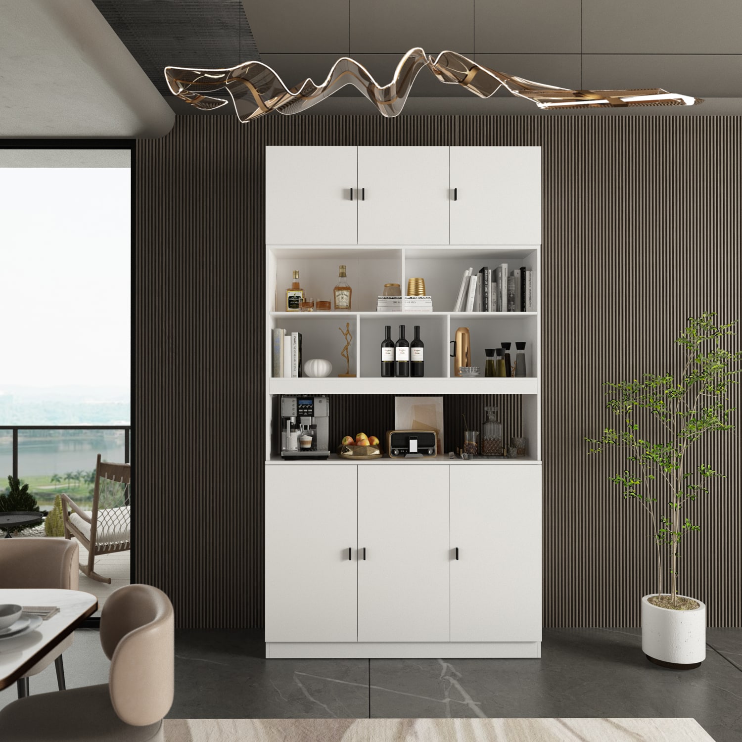 Gabinete de Almacenamiento de Utilidad Independiente Blanco de MDF FUFU&GAGA 47.2 Pulgadas de Ancho x 87.8 Pulgadas de Alto KF210161+163