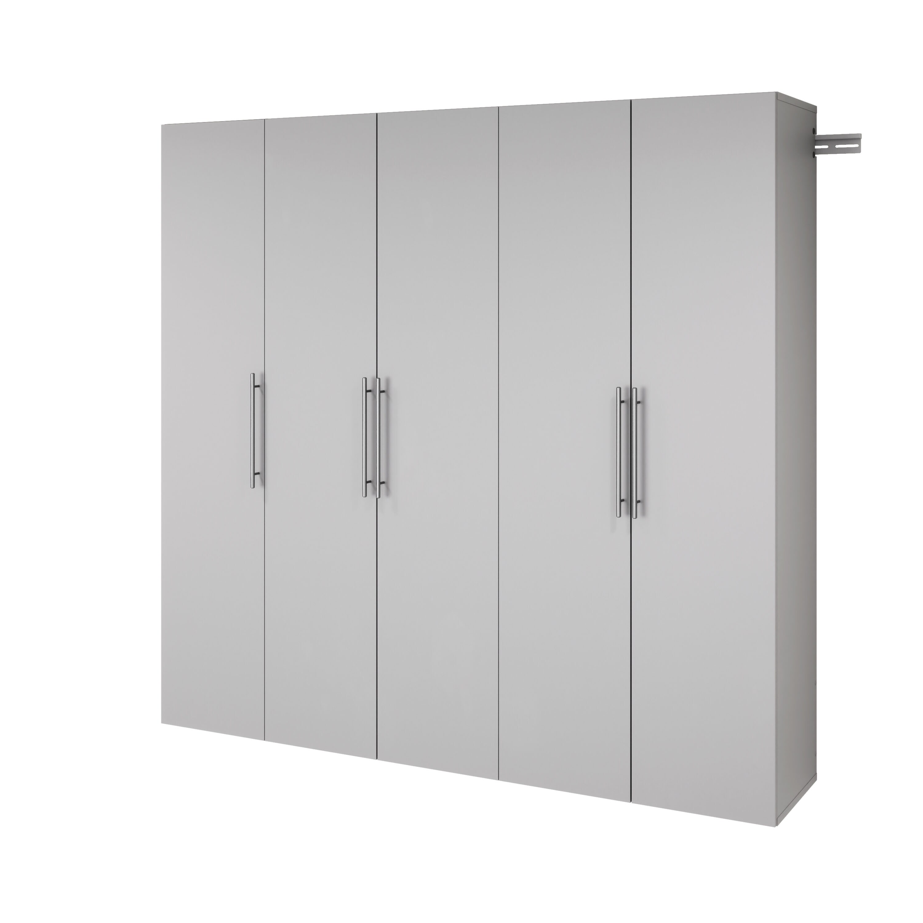 Sistema de almacenamiento para garage en gris claro de madera compuesta de 3 gabinetes Prepac de 75 pulgadas de ancho x 72 pulgadas de alto x 16 pulgadas de profundidad GRGW-0718-3M