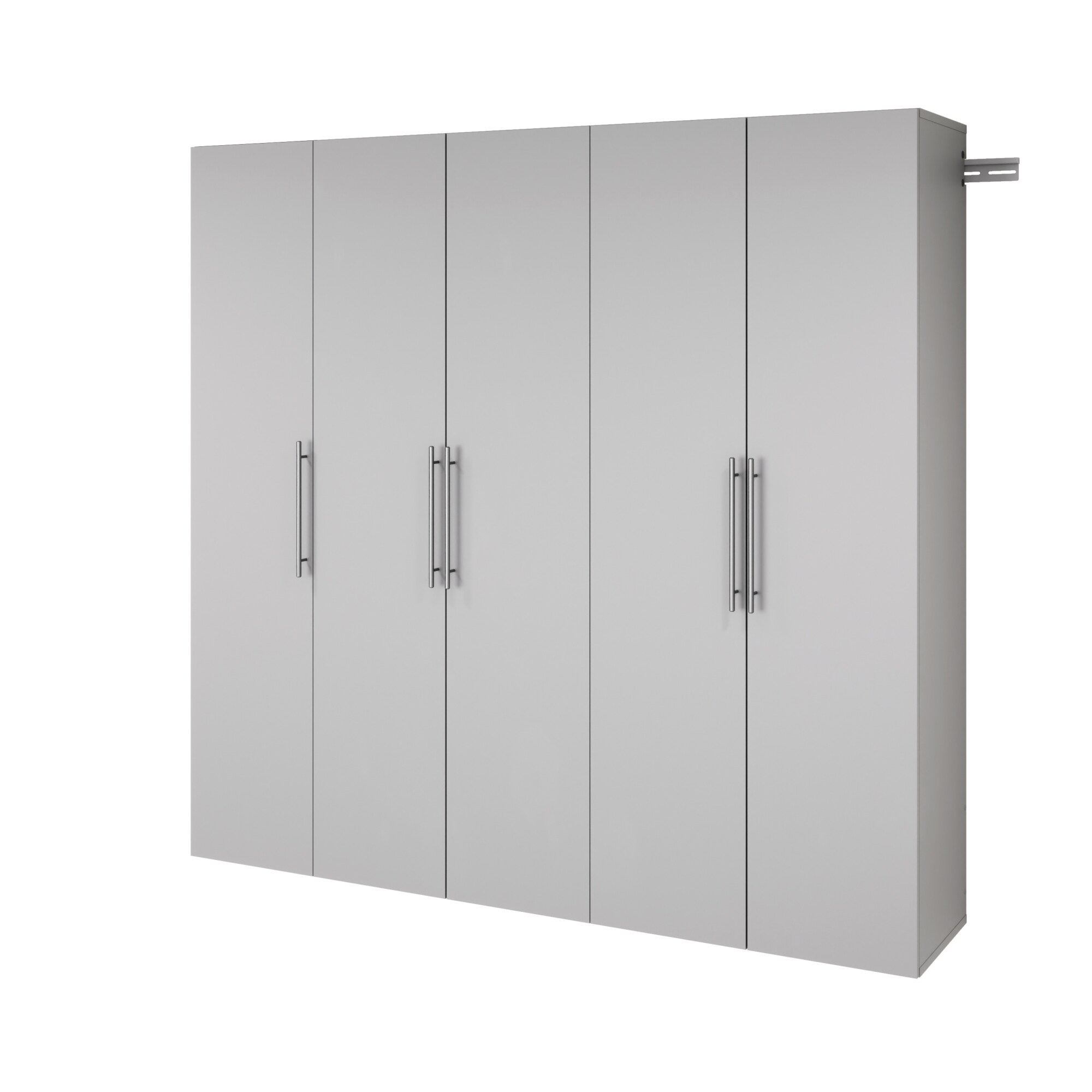 Sistema de almacenamiento para garage en gris claro de madera compuesta de 3 gabinetes Prepac de 75 pulgadas de ancho x 72 pulgadas de alto x 16 pulgadas de profundidad GRGW-0718-3M