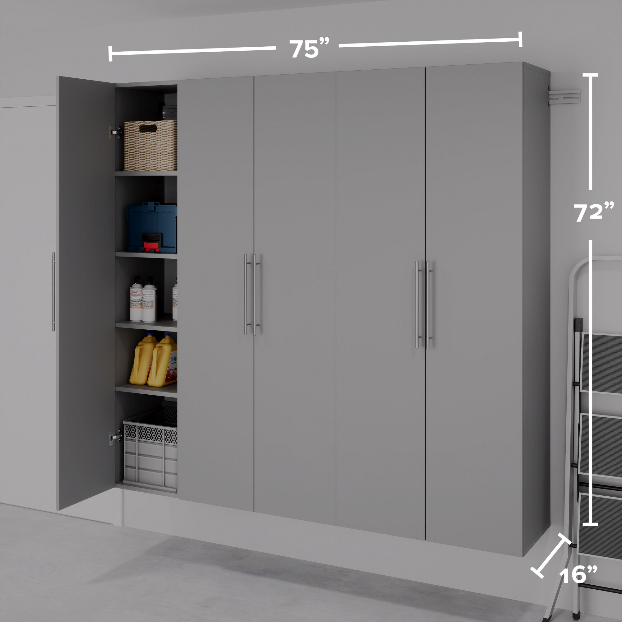 Sistema de Almacenamiento para Garaje HangUps Blanco de Madera Compuesta de 3 Gabinetes de 75 pulgadas de ancho x 72 pulgadas de alto x 16 pulgadas de profundidad WRGW-0718-3M