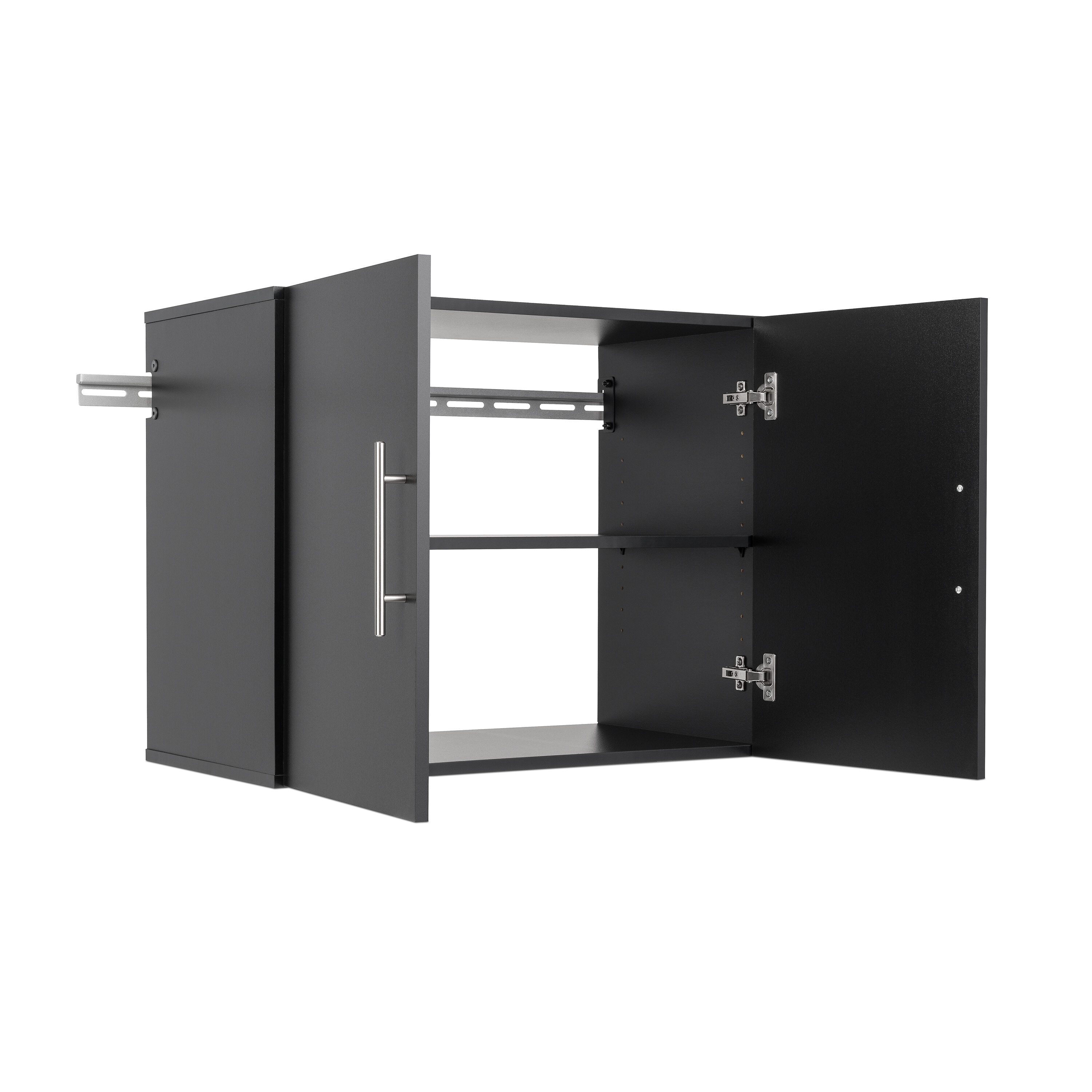 Sistema de almacenamiento para garaje Prepac HangUps BRGW-0710-3M, madera compuesta negra, 3 gabinetes de 48 pulgadas de ancho, 72 pulgadas de alto y 20 pulgadas de profundidad.