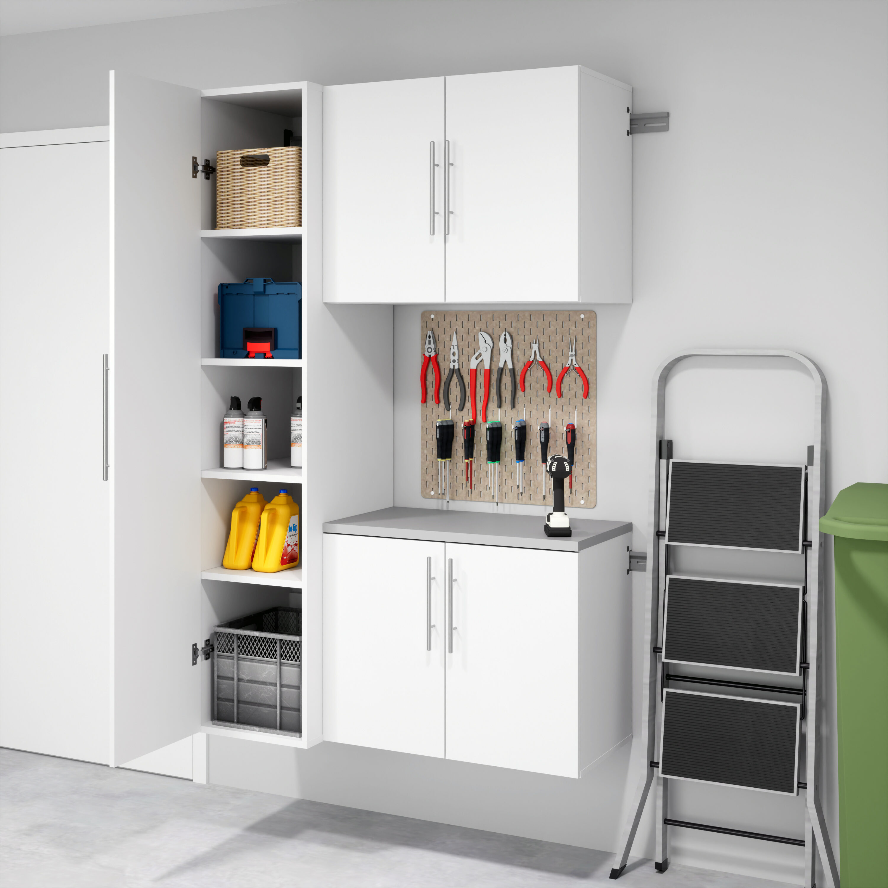Sistema de almacenamiento para garaje Prepac HangUps blanco de madera compuesta de 3 gabinetes de 48 pulgadas de ancho, 72 pulgadas de alto y 20 pulgadas de profundidad WRGW-0710-3M
