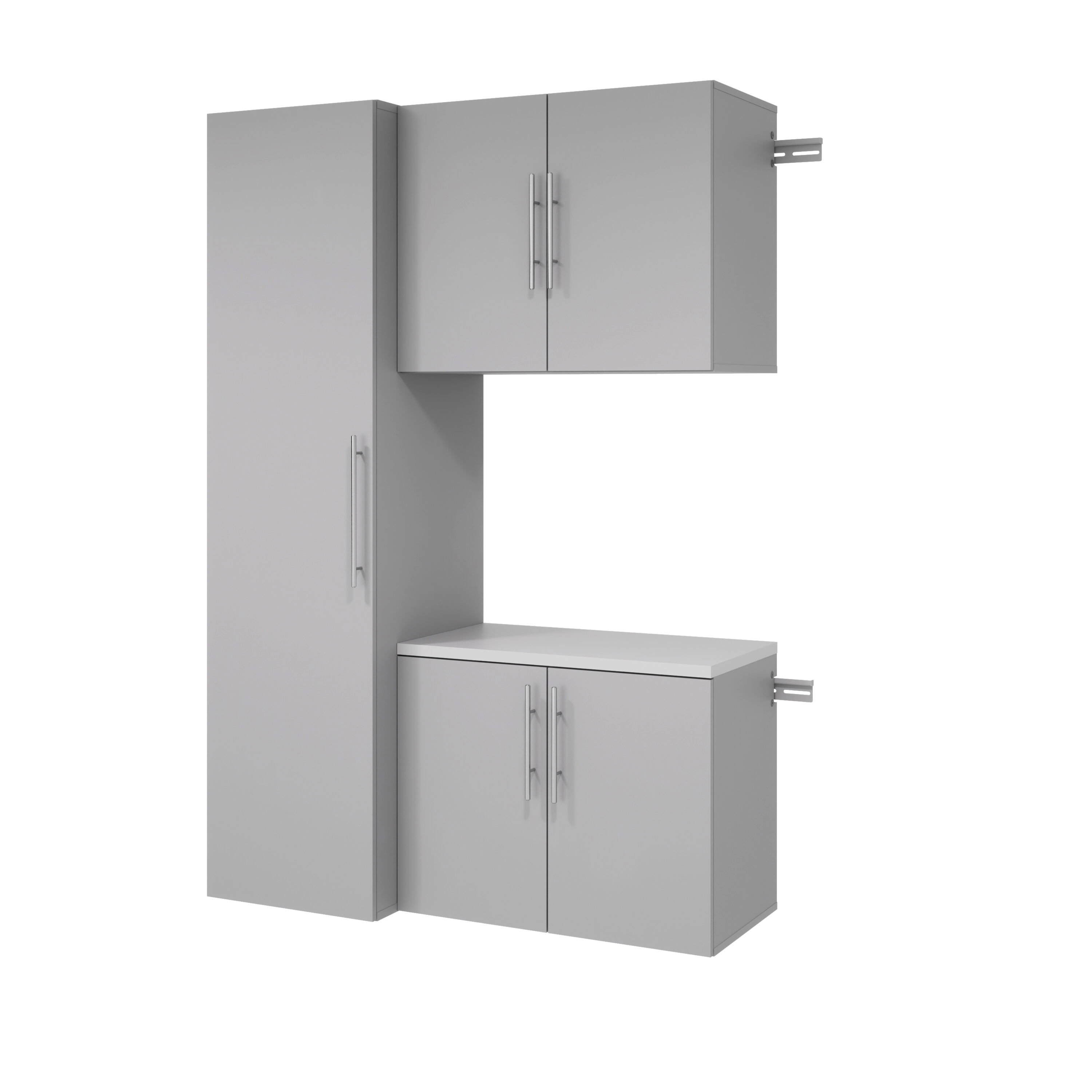 Sistema de almacenamiento para garaje en gris claro de madera compuesta con 3 gabinetes de 48 pulgadas de ancho x 72 pulgadas de alto x 20 pulgadas de profundidad Prepac GRGW-0710-3M