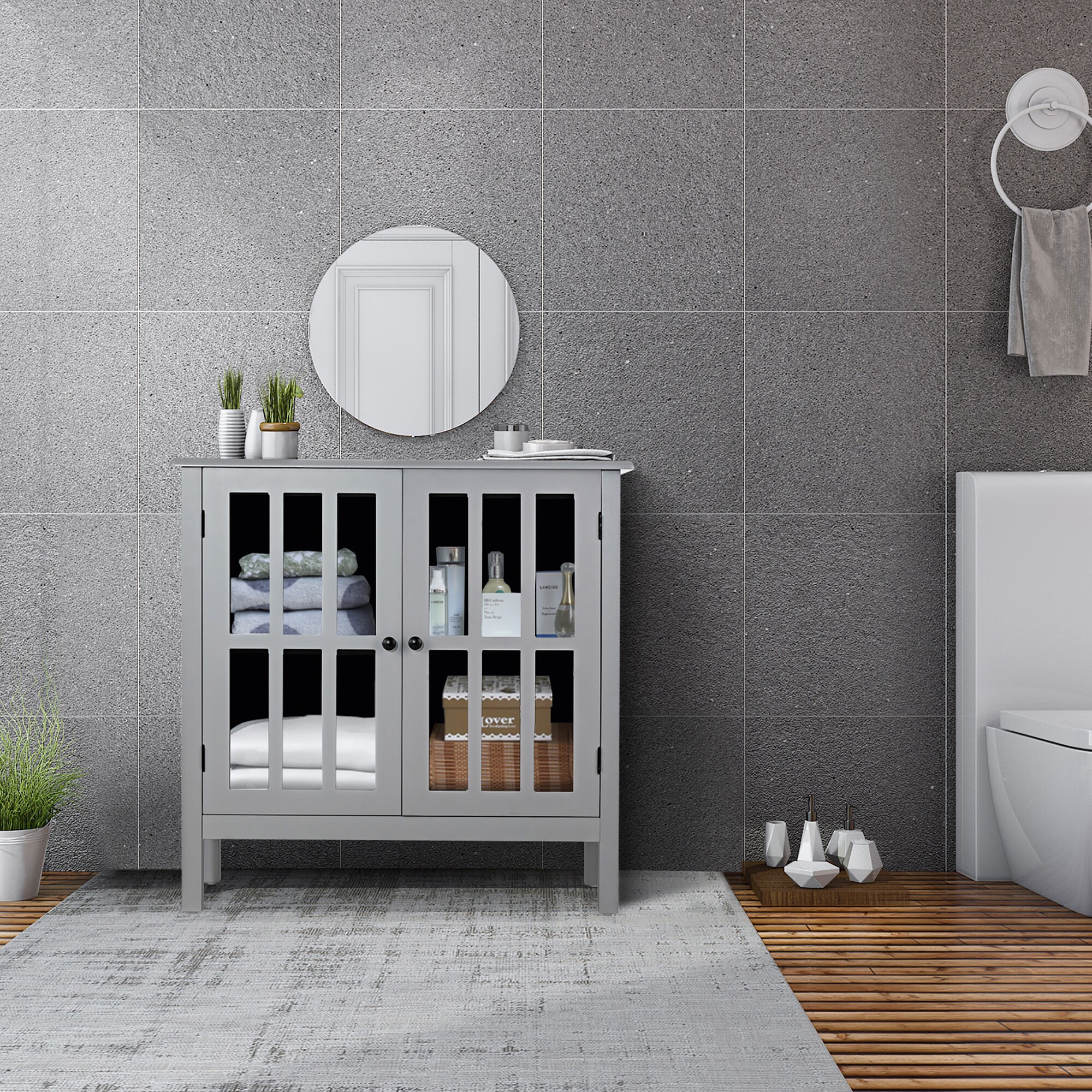 Gabinete de almacenamiento utilitario independiente gris de MDF Costway de 14 pulgadas de ancho x 31 pulgadas de alto SXL00117
