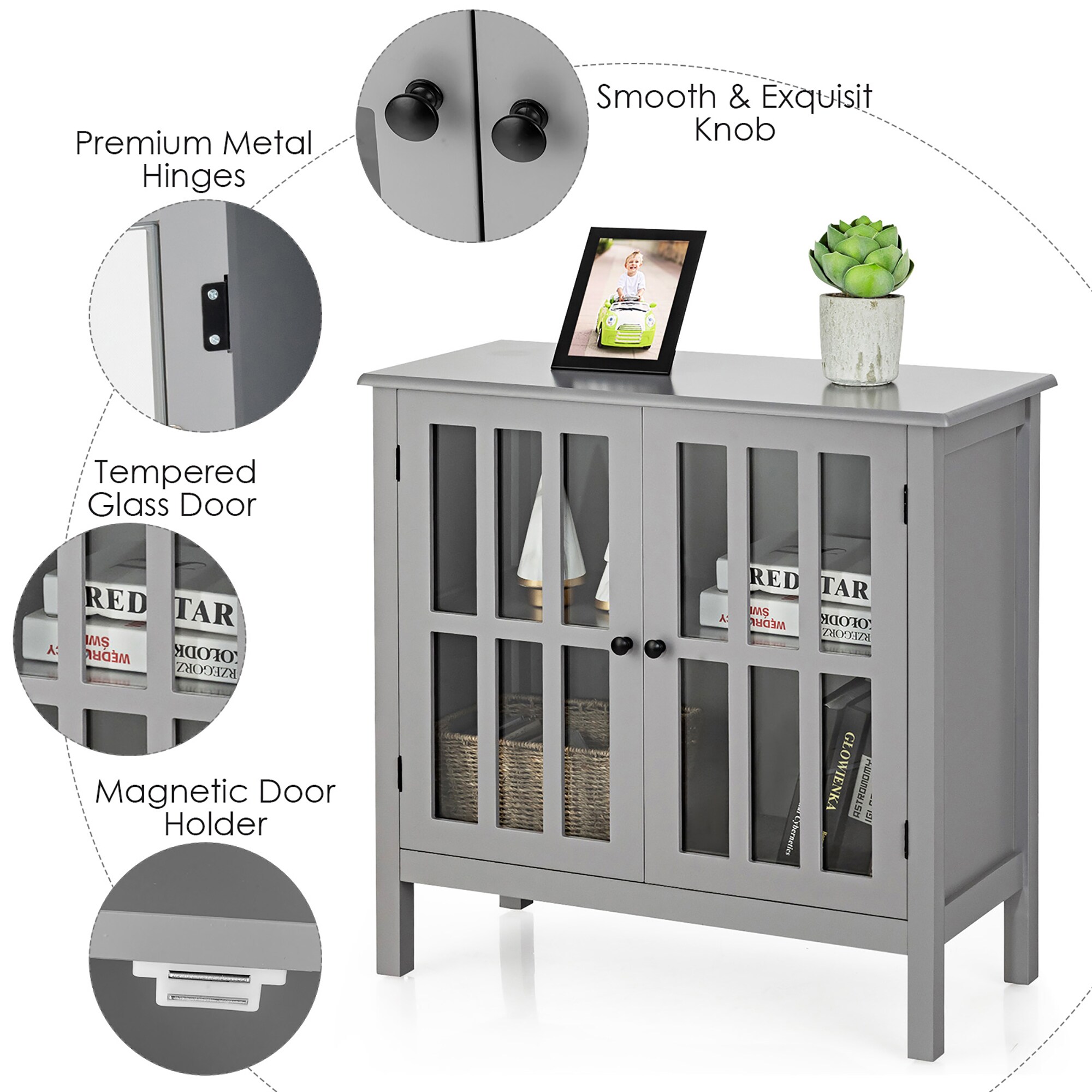 Gabinete de almacenamiento utilitario independiente gris de MDF Costway de 14 pulgadas de ancho x 31 pulgadas de alto SXL00117