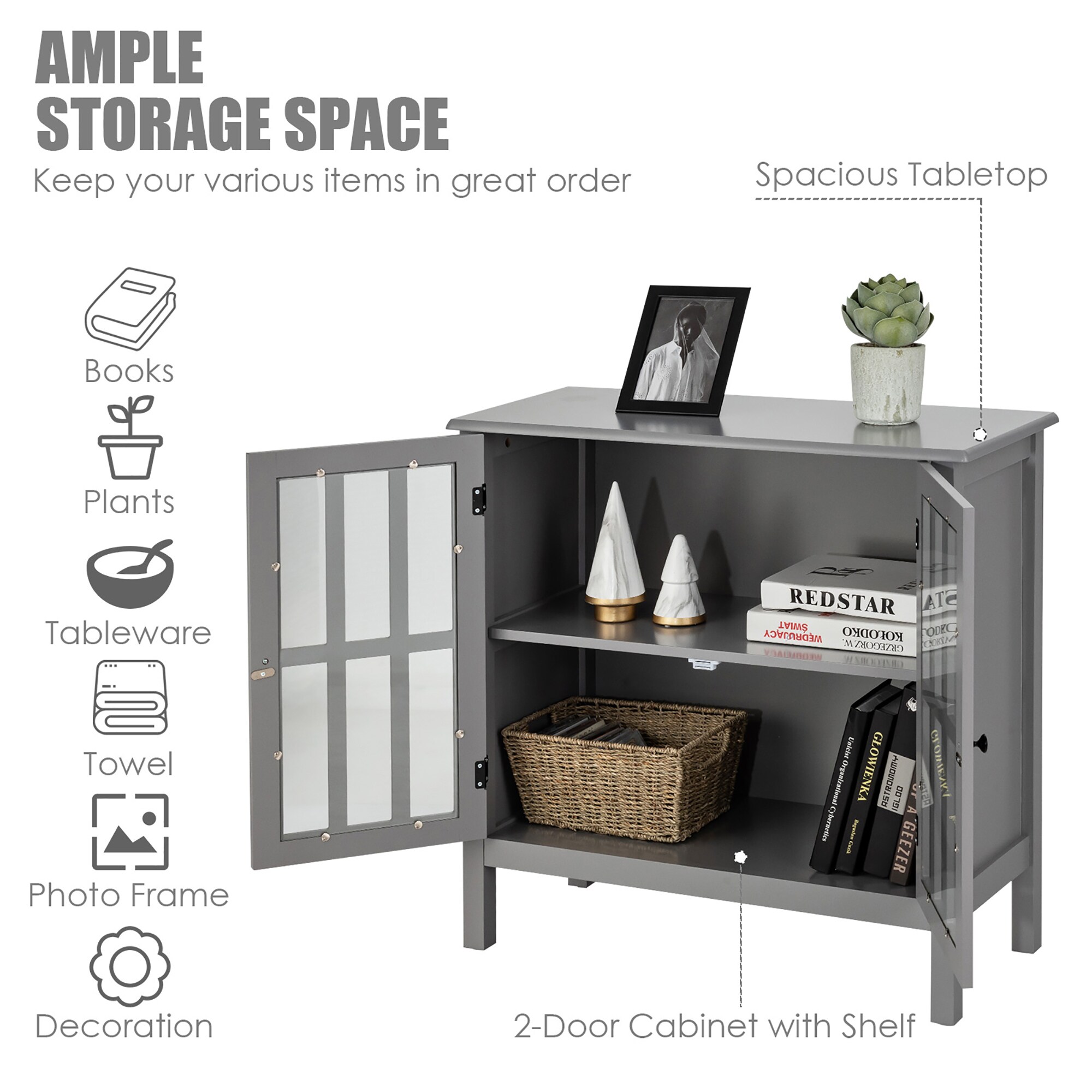 Gabinete de almacenamiento utilitario independiente gris de MDF Costway de 14 pulgadas de ancho x 31 pulgadas de alto SXL00117