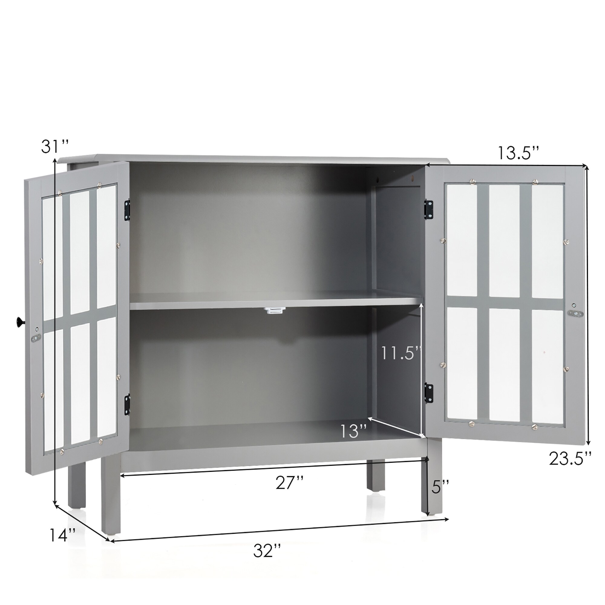Gabinete de almacenamiento utilitario independiente gris de MDF Costway de 14 pulgadas de ancho x 31 pulgadas de alto SXL00117
