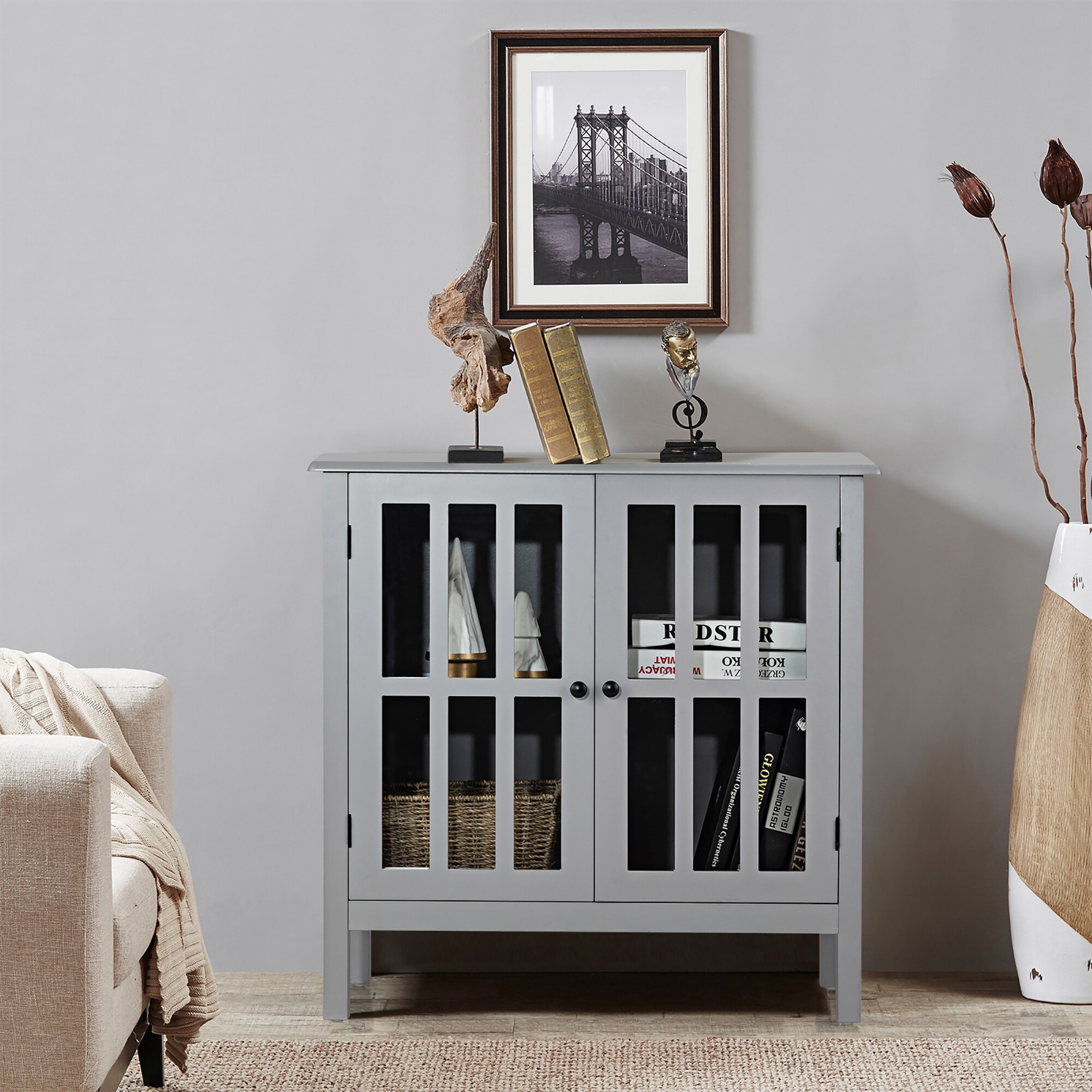 Gabinete de almacenamiento utilitario independiente gris de MDF Costway de 14 pulgadas de ancho x 31 pulgadas de alto SXL00117