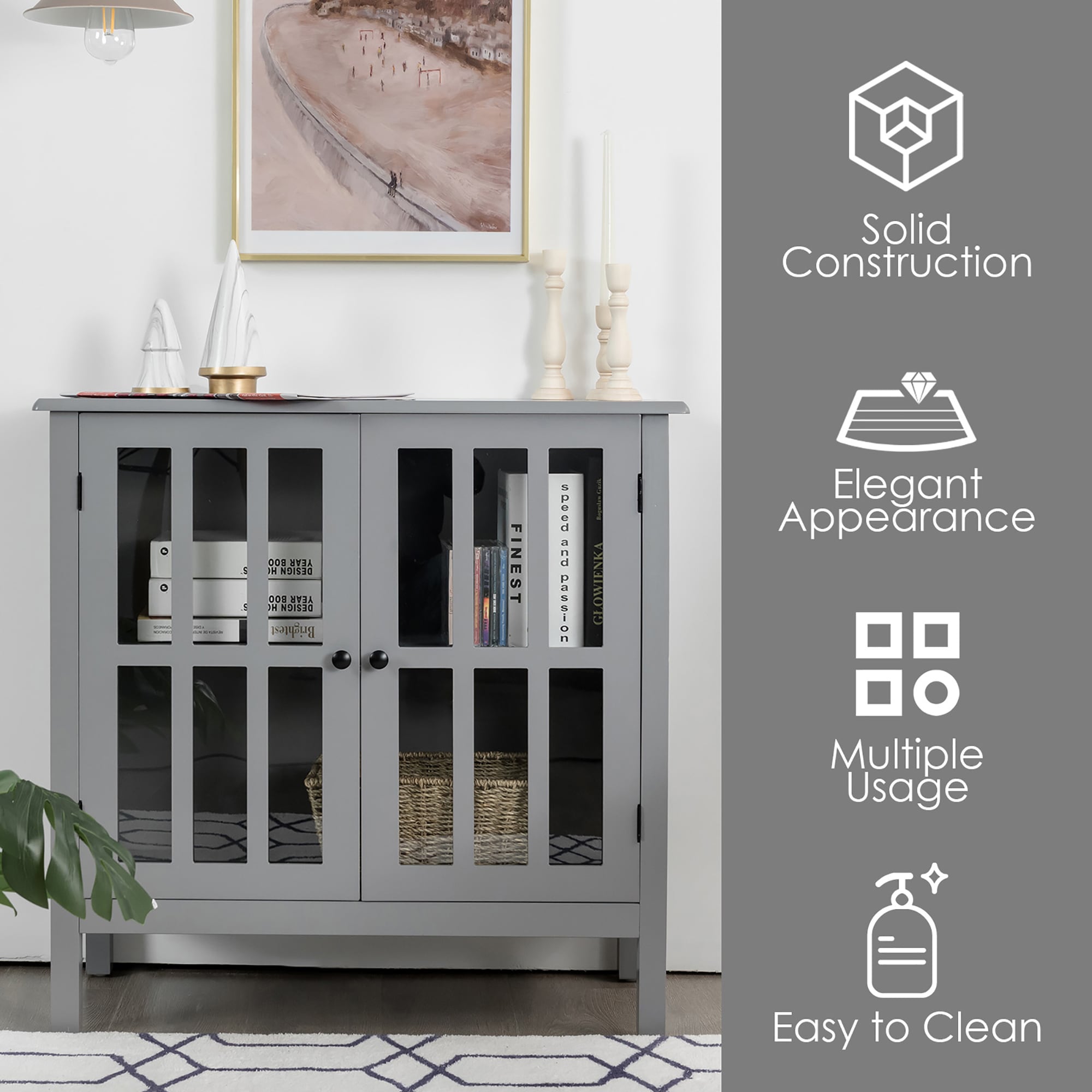 Gabinete de almacenamiento utilitario independiente gris de MDF Costway de 14 pulgadas de ancho x 31 pulgadas de alto SXL00117