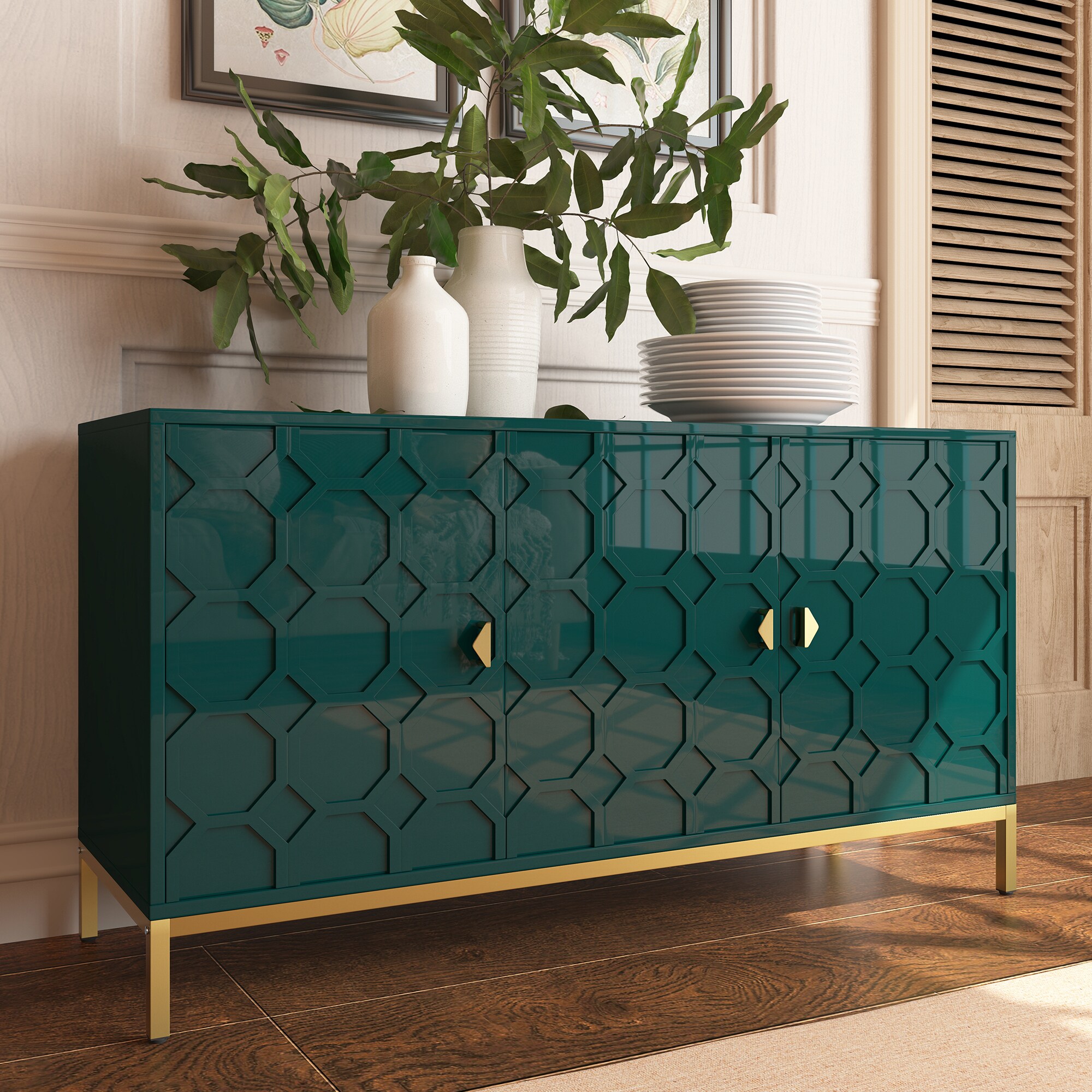 Gabinete de Almacenamiento de Utilidad Independiente Verde de MDF de 15.75 pulgadas de ancho x 26.25 pulgadas de alto Clihome CL-006-GR-01