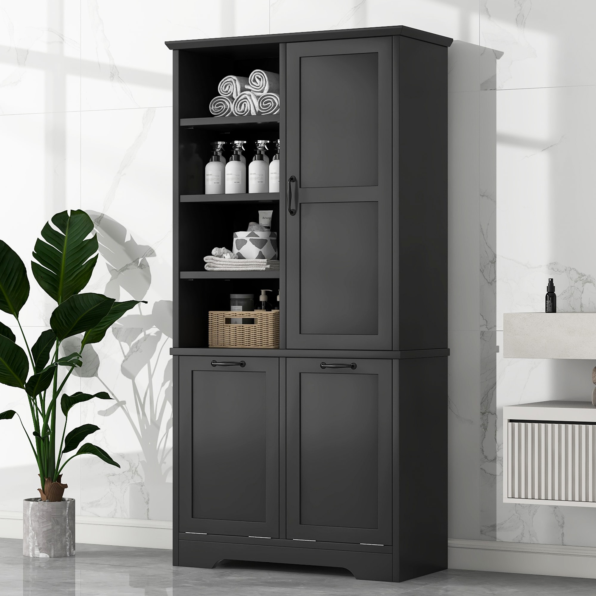 Gabinete de Almacenamiento de Utilidad Independiente de MDF Negro ZAKLOOP 14 W x 68 H XU2078137326