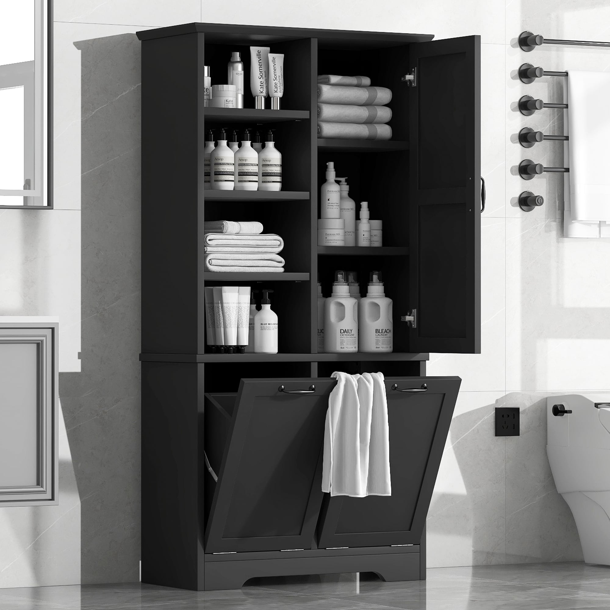 Gabinete de Almacenamiento de Utilidad Independiente de MDF Negro ZAKLOOP 14 W x 68 H XU2078137326