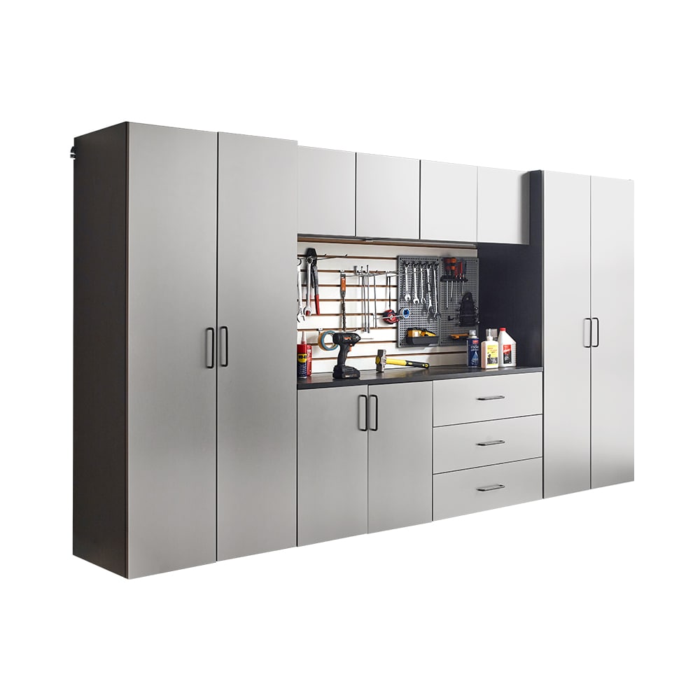 Sistema de almacenamiento para garaje en gris metálico de madera, 6 gabinetes de Klair Living, 128 pulgadas de ancho x 79 pulgadas de alto x 20 pulgadas de profundidad AST-2AB2CD
