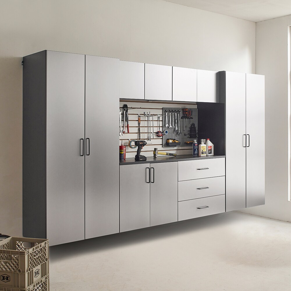 Sistema de almacenamiento para garaje en gris metálico de madera, 6 gabinetes de Klair Living, 128 pulgadas de ancho x 79 pulgadas de alto x 20 pulgadas de profundidad AST-2AB2CD