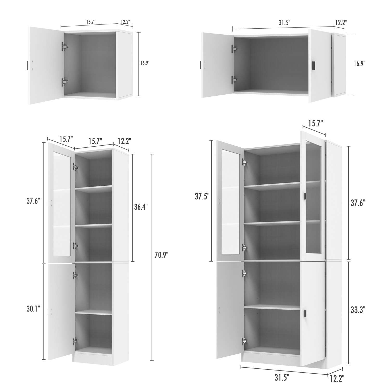 Gabinete de Almacenamiento Utilitario Independiente Blanco de MDF FUFU&GAGA de 47.2 pulgadas de ancho por 87.8 pulgadas de alto KF210158+160+163