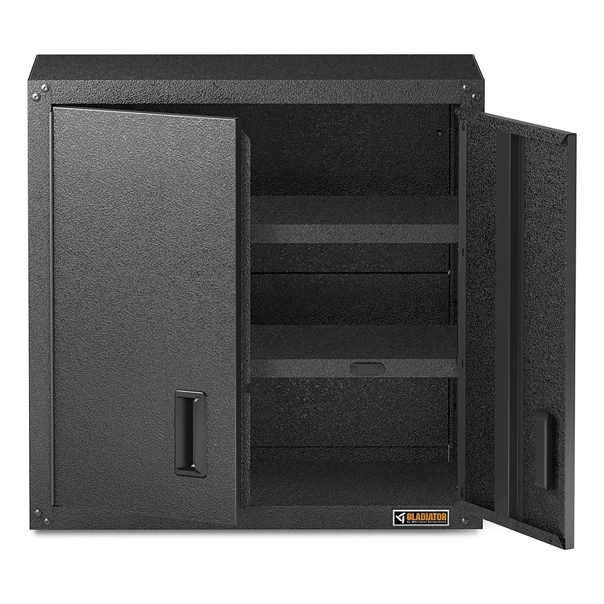 Gabinete de pared de acero gris para garaje Gladiator listo para ensamblar con puertas completas 28 pulgadas de ancho x 28 pulgadas de alto x 12 pulgadas de profundidad