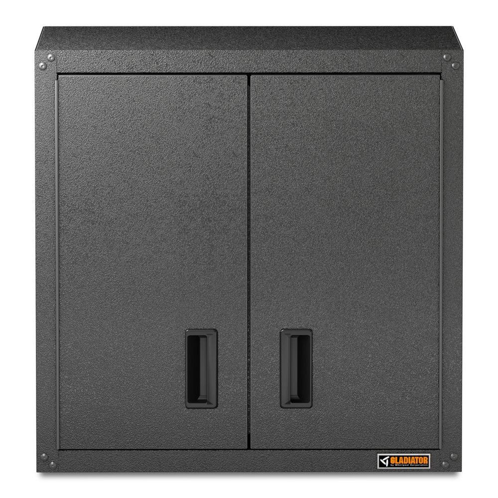 Gabinete de pared de acero gris para garaje Gladiator listo para ensamblar con puertas completas 28 pulgadas de ancho x 28 pulgadas de alto x 12 pulgadas de profundidad