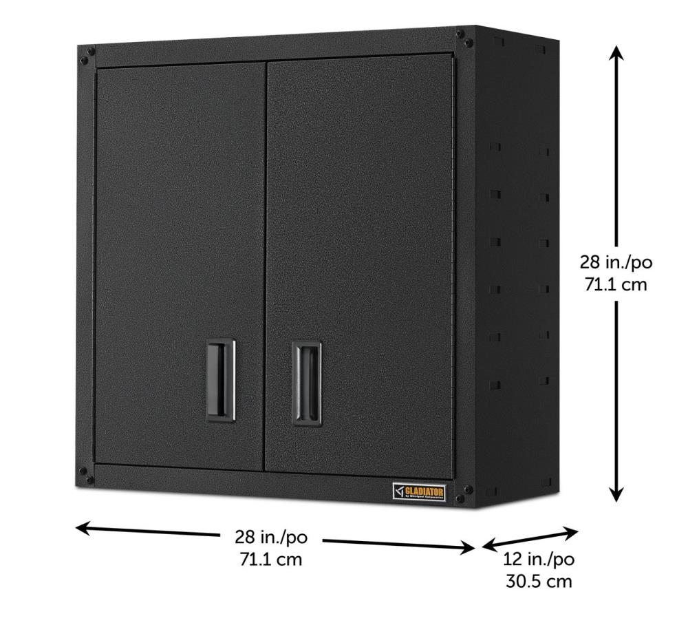Gabinete de pared de acero gris para garaje Gladiator listo para ensamblar con puertas completas 28 pulgadas de ancho x 28 pulgadas de alto x 12 pulgadas de profundidad